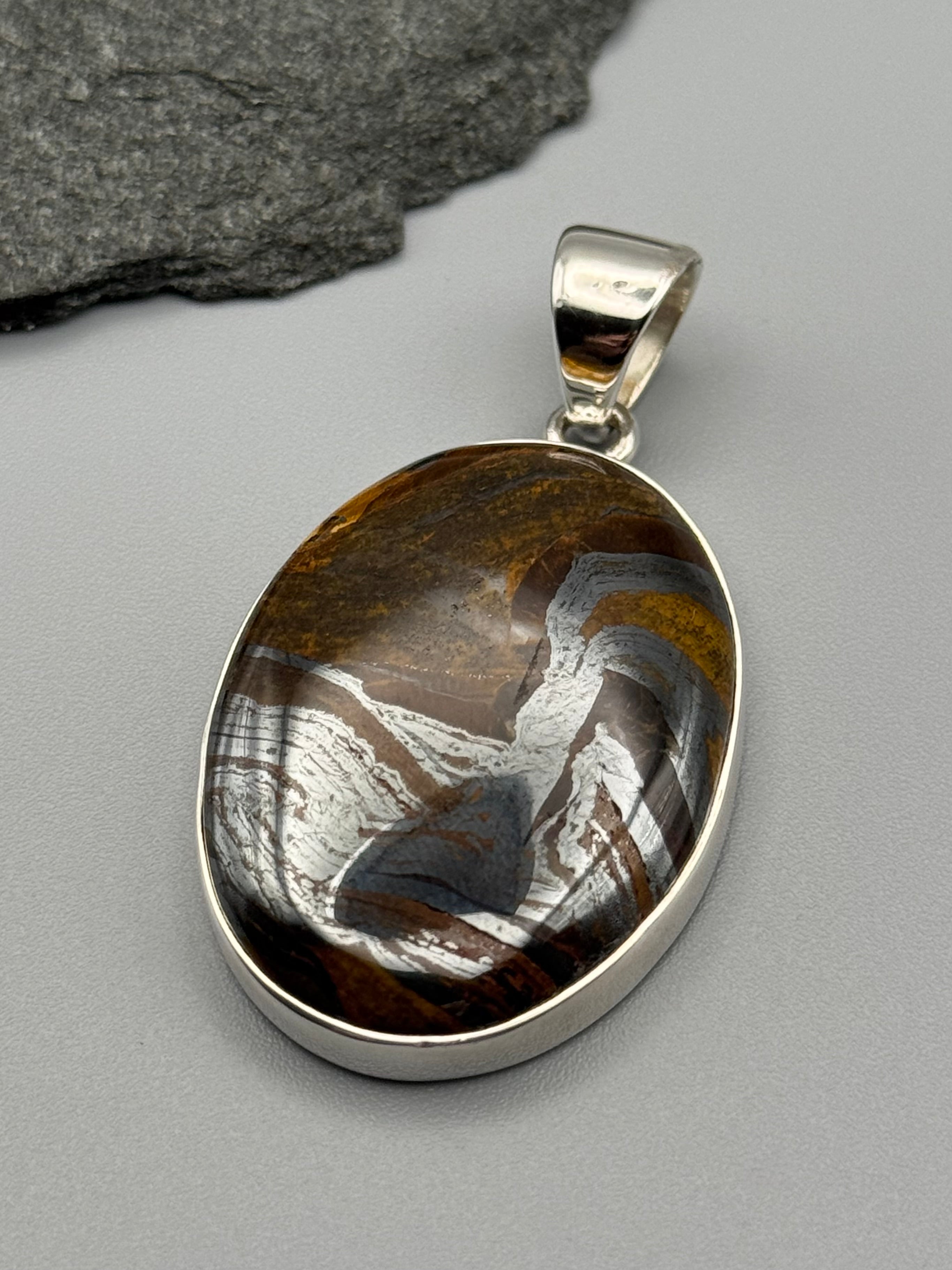 •TIGER IRON - OVAL 2• sterling silver pendant