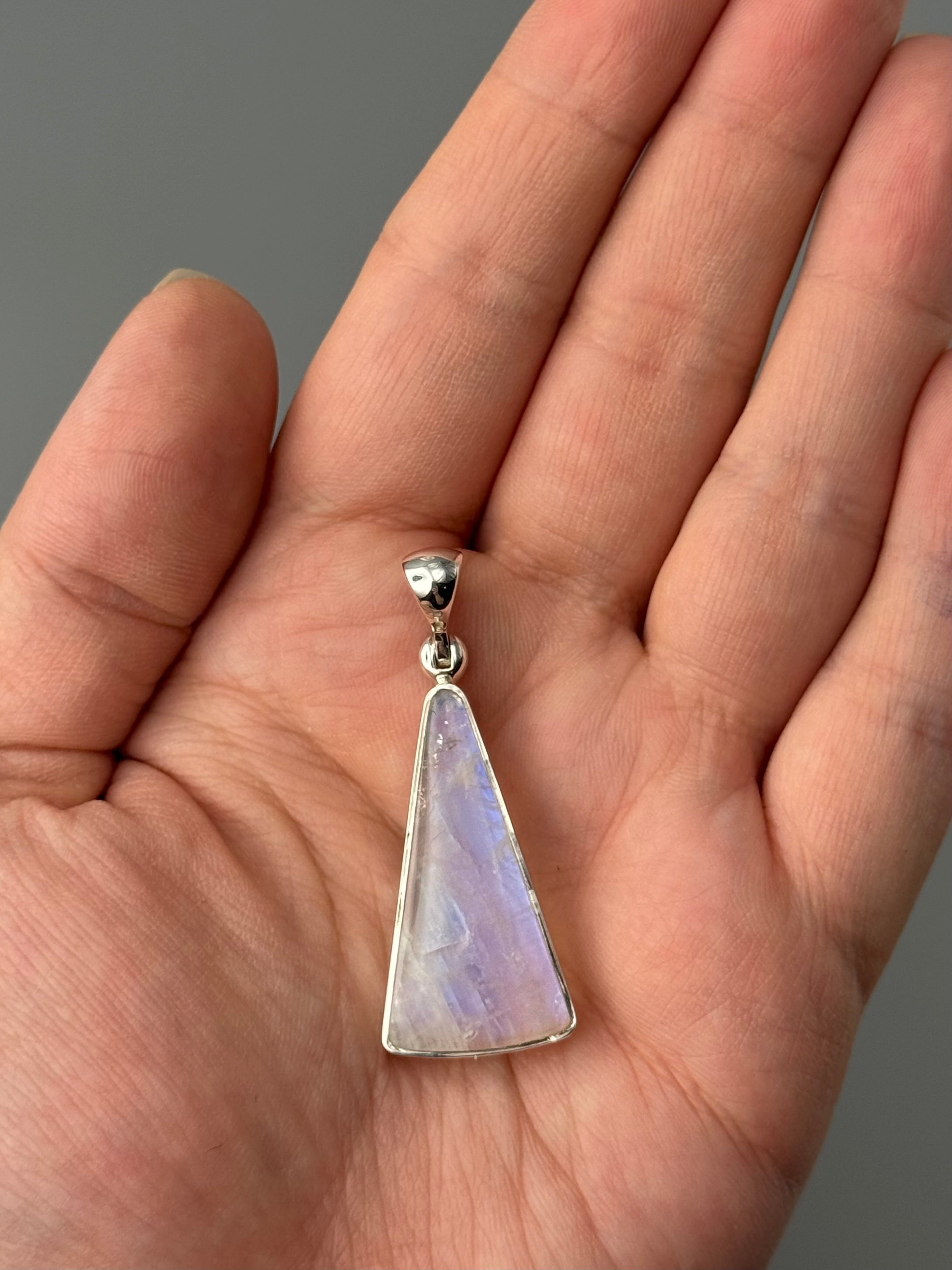 •RAINBOW MOONSTONE - SOFT TRIANGLE• sterling silver pendant