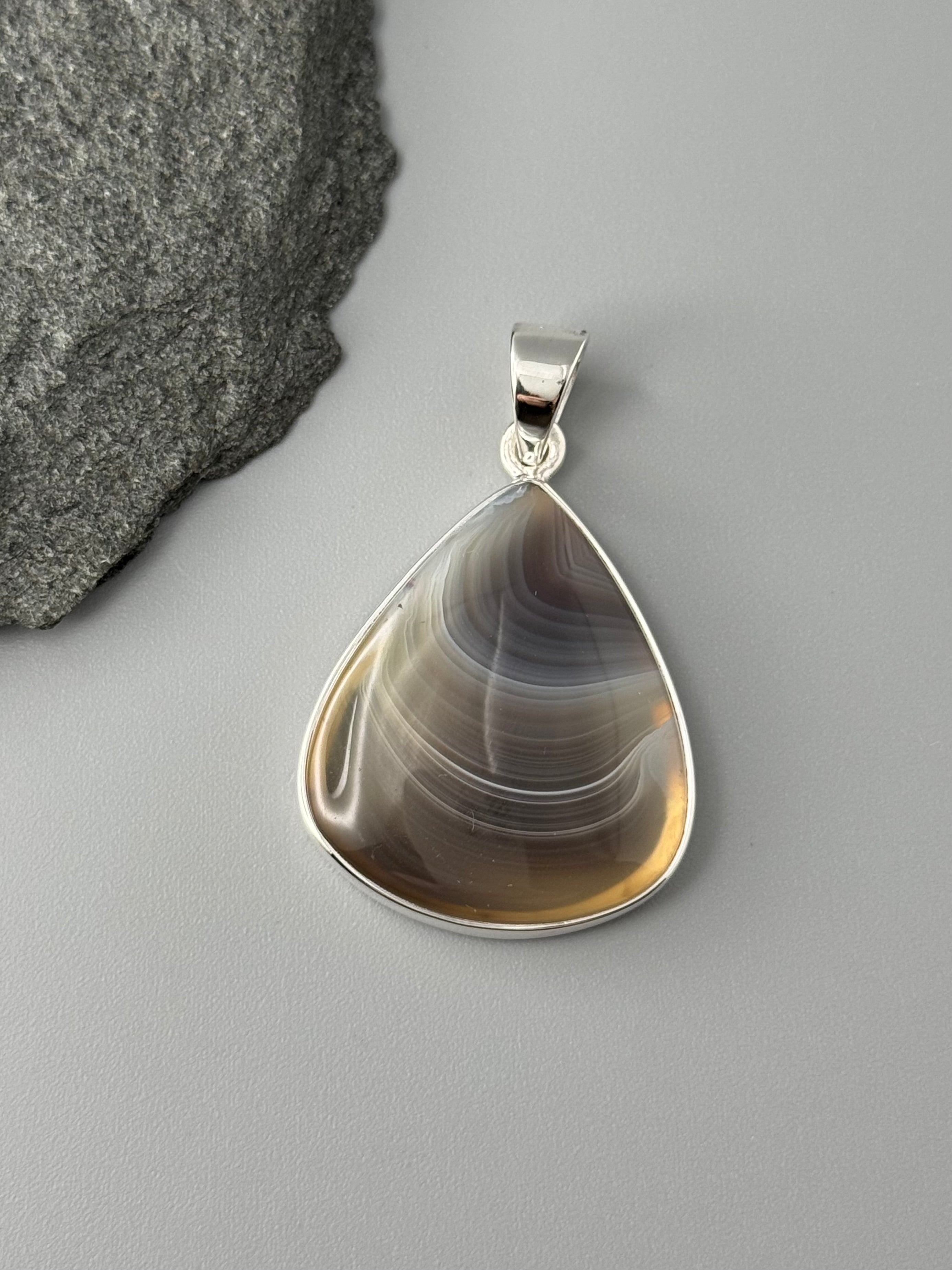 •BOTSWANA AGATE - TEARDROP• sterling silver pendant