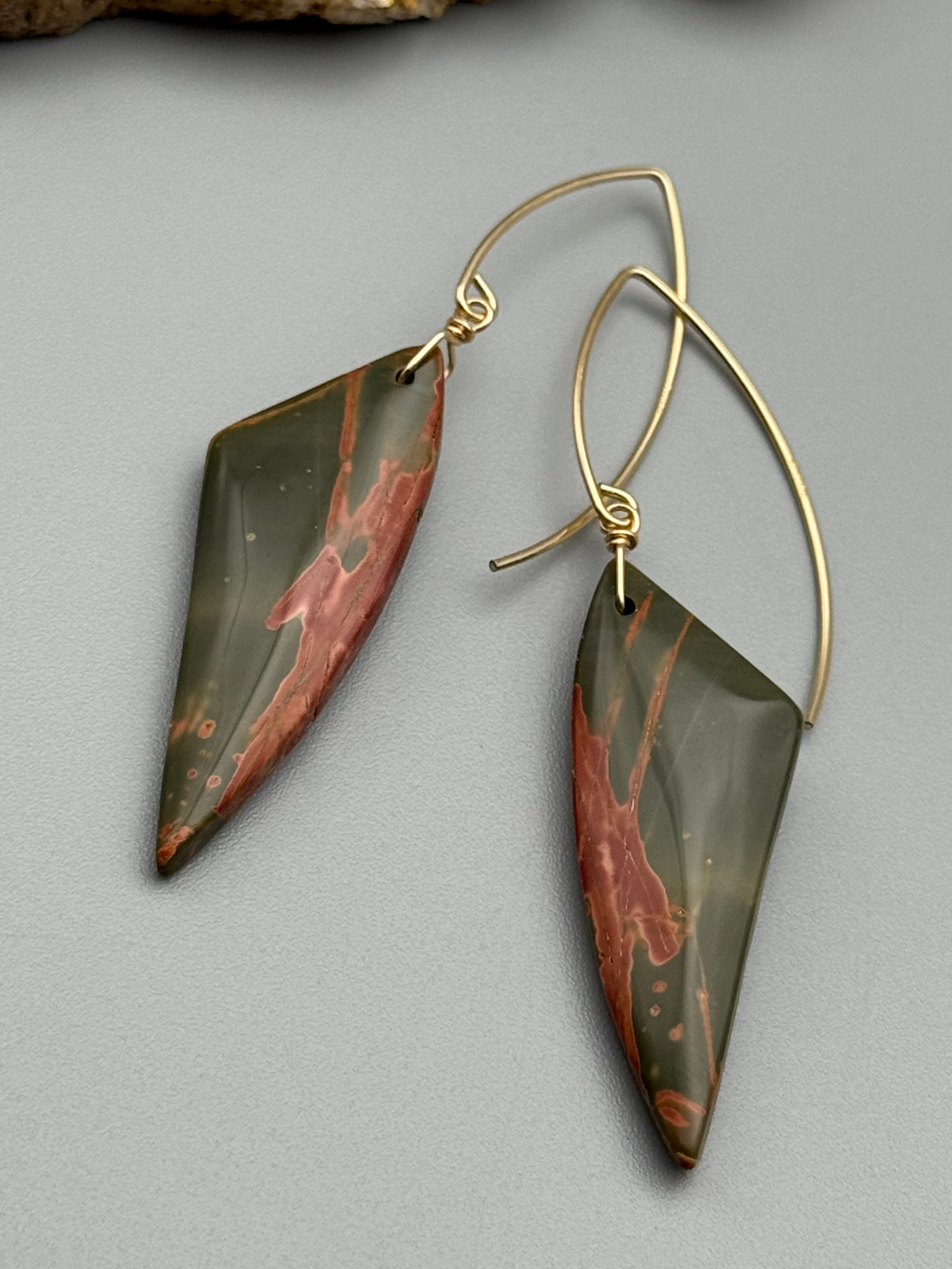 •STRAY• red creek jasper wing + gold earrings