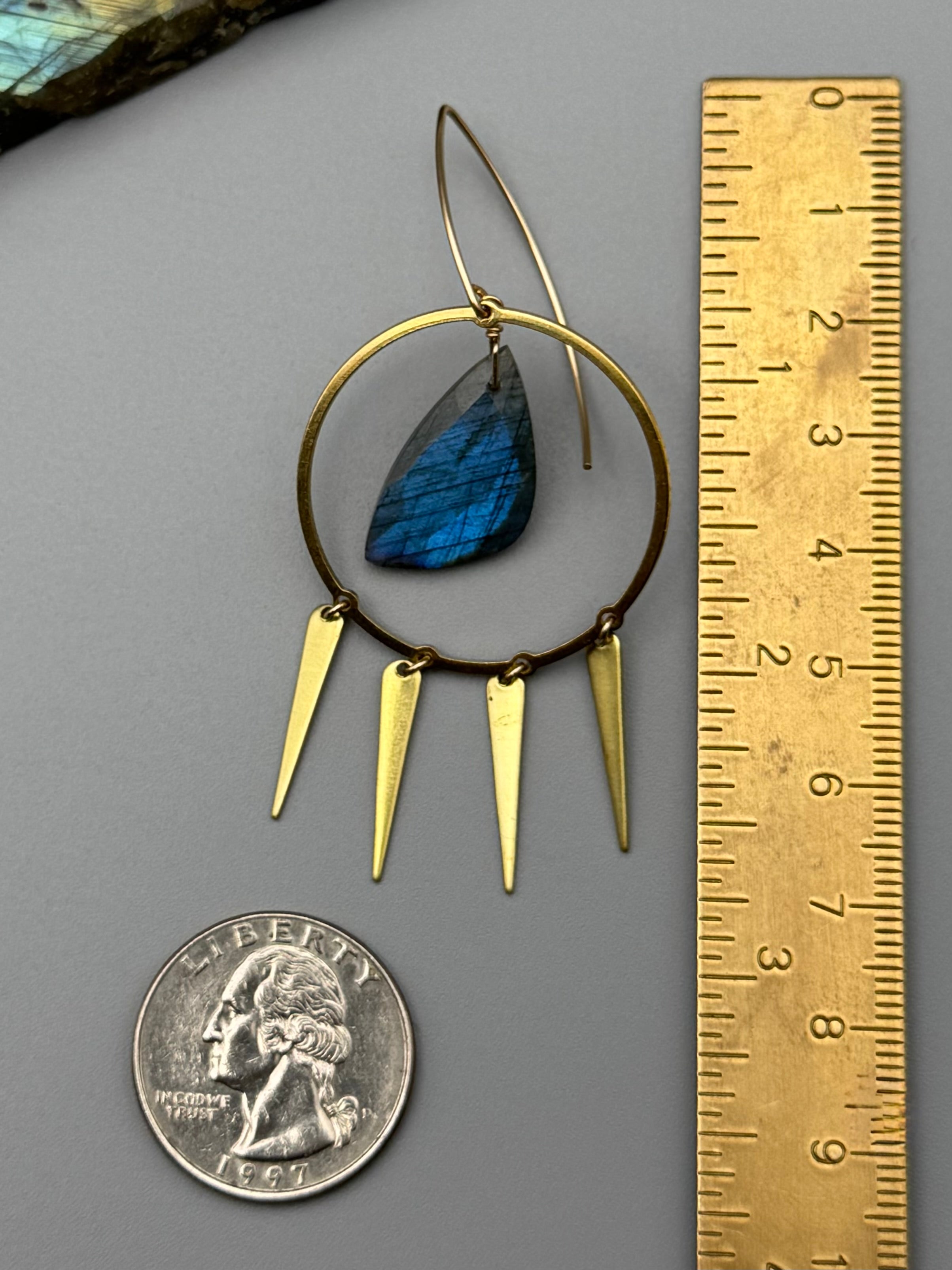 •HOOP DANCE• labradorite wing + gold earrings