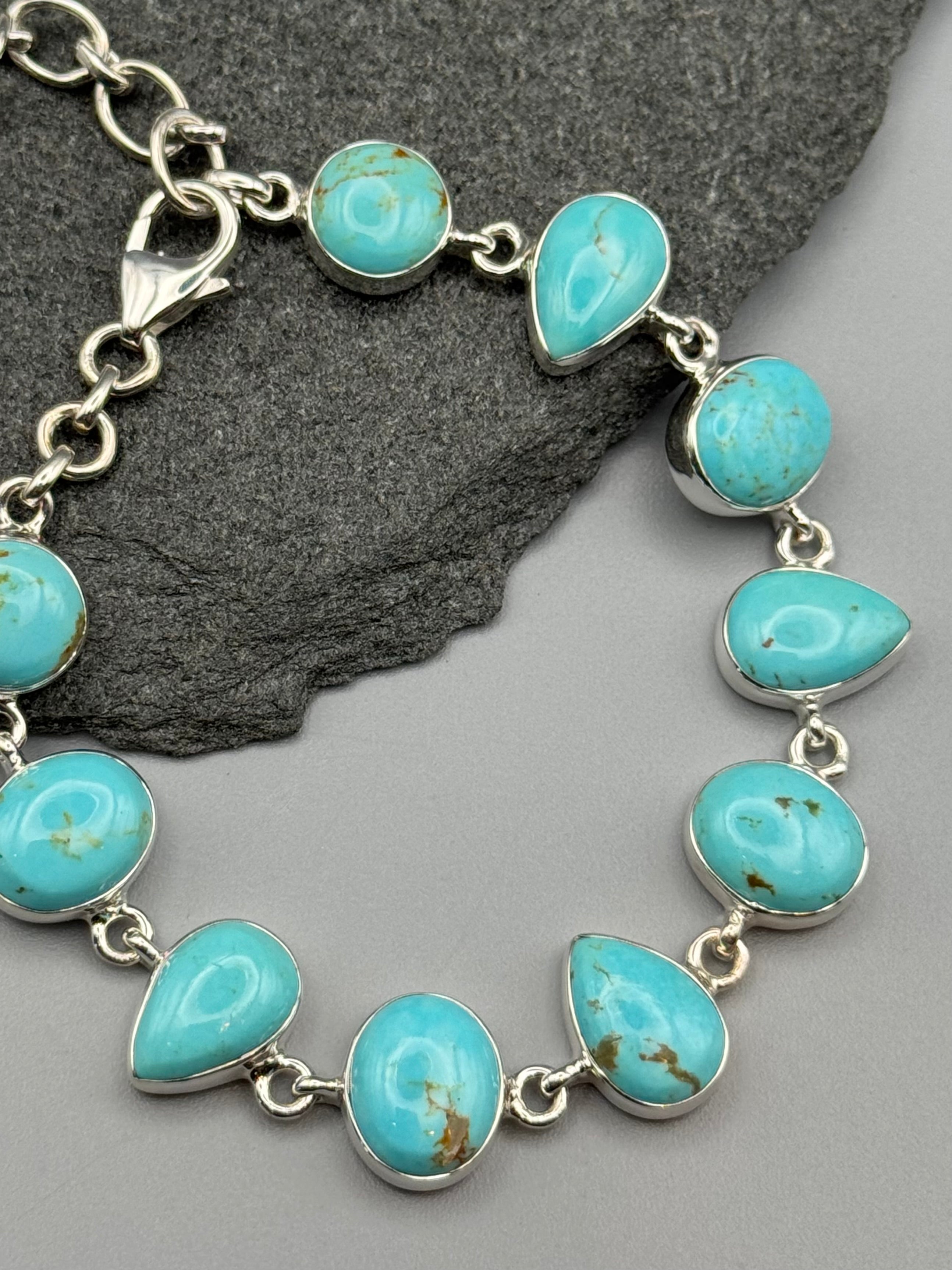 •MEXICAN TURQUOISE - GEO MIX• linked silver bracelet (7" - 9")