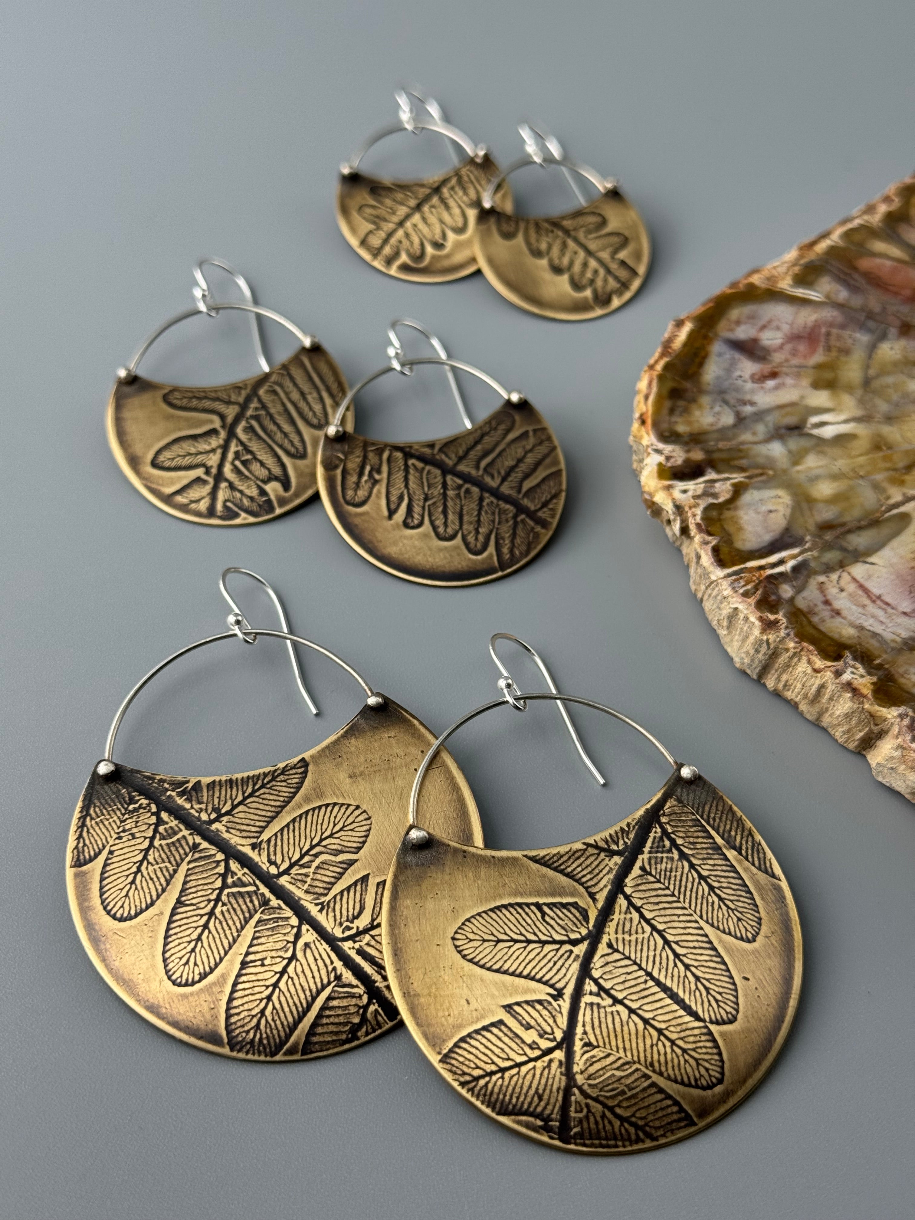 •FERN CRESCENT• mixed metal dangle earrings