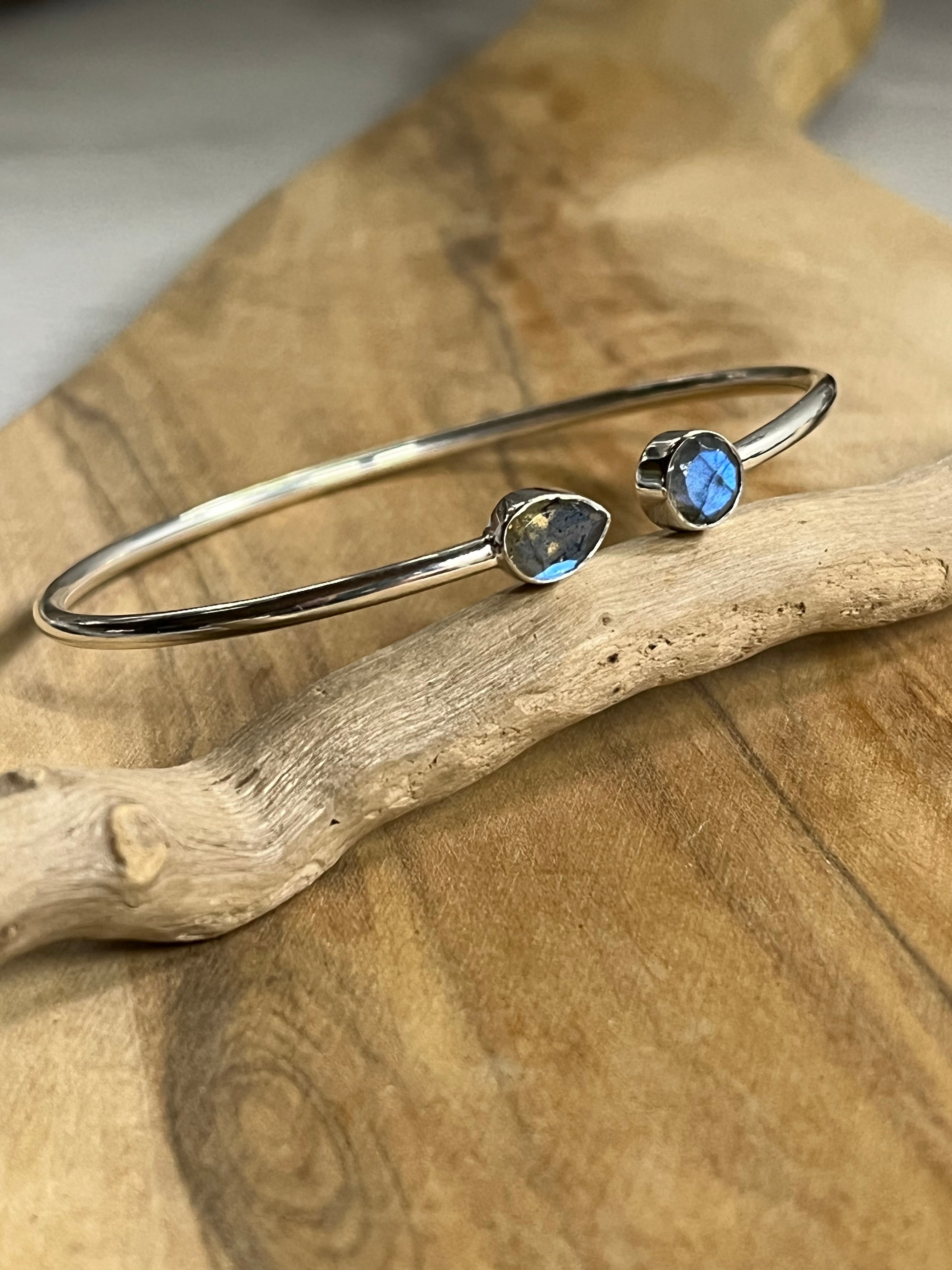 •TEAR + CIRCLE• labradorite + silver twist-on cuff bracelet