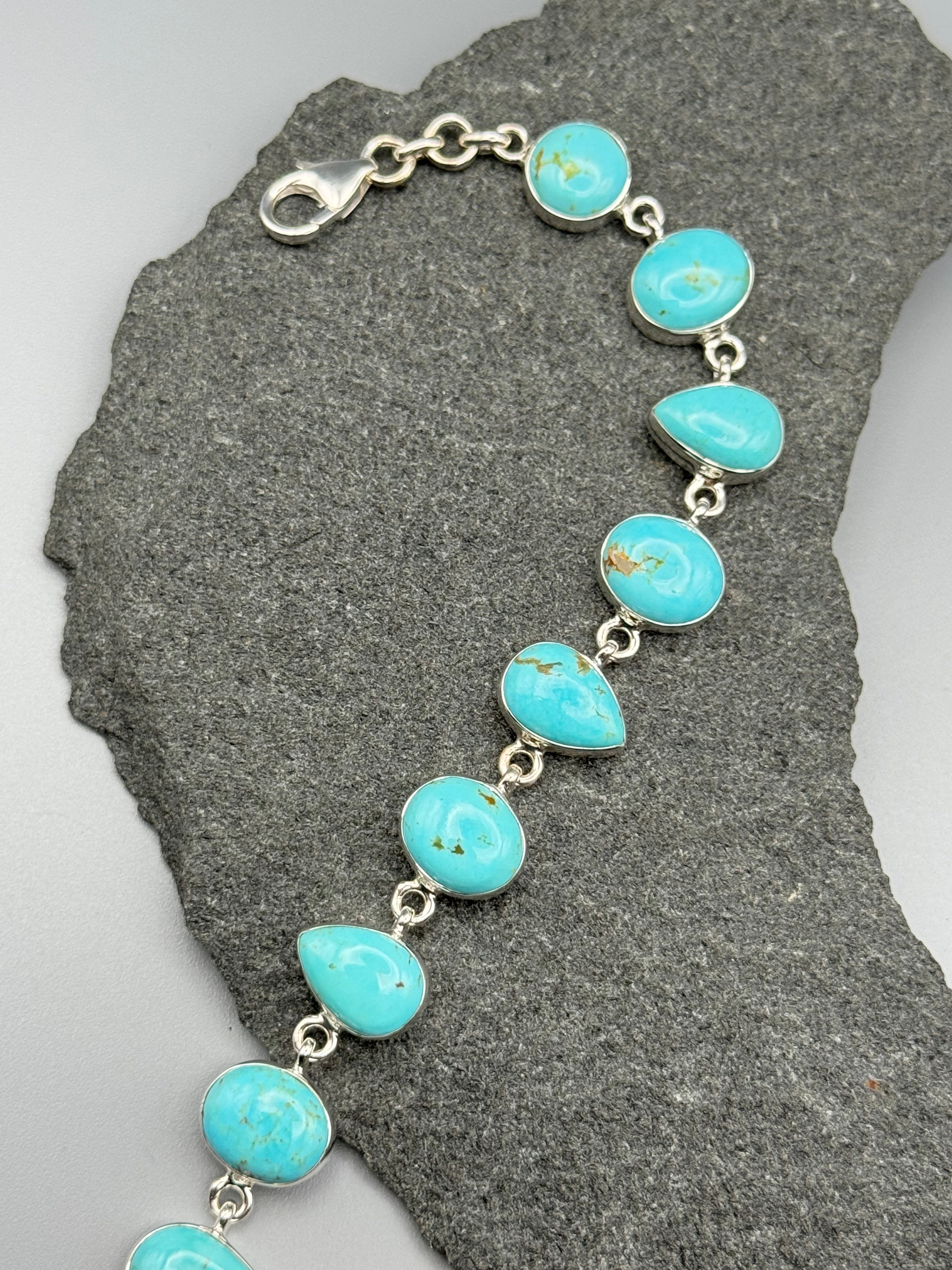 •MEXICAN TURQUOISE - GEO MIX• linked silver bracelet (7" - 9")