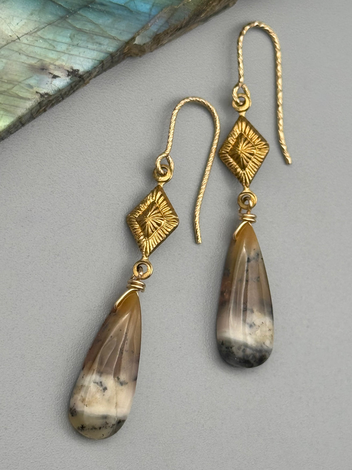 •AGATHA• dendritic opal tear + gold earrings