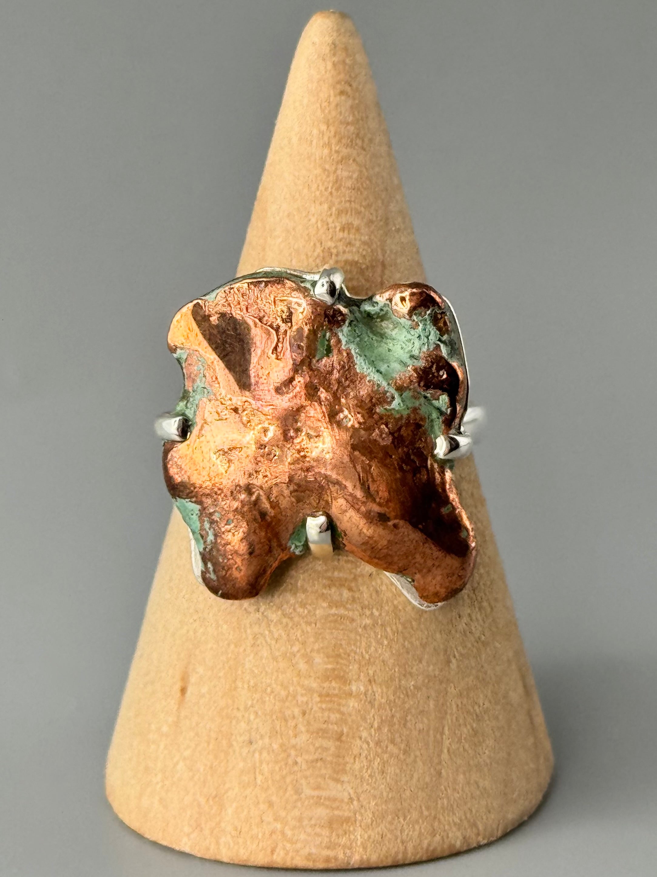 •COPPER SPLASH• prong set silver ring (size 8)
