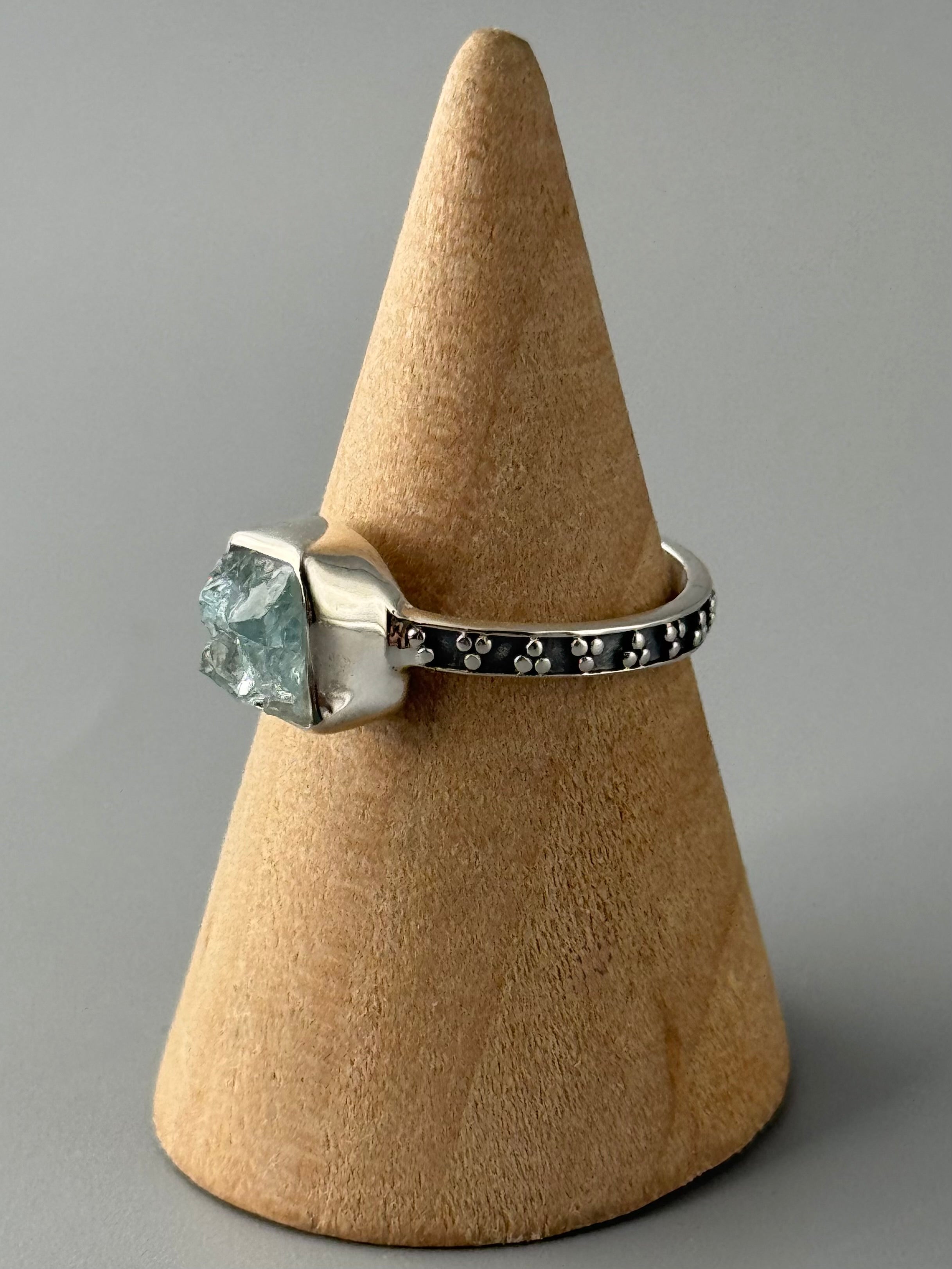 •AQUAMARINE• elemental dot silver ring (various sizes)