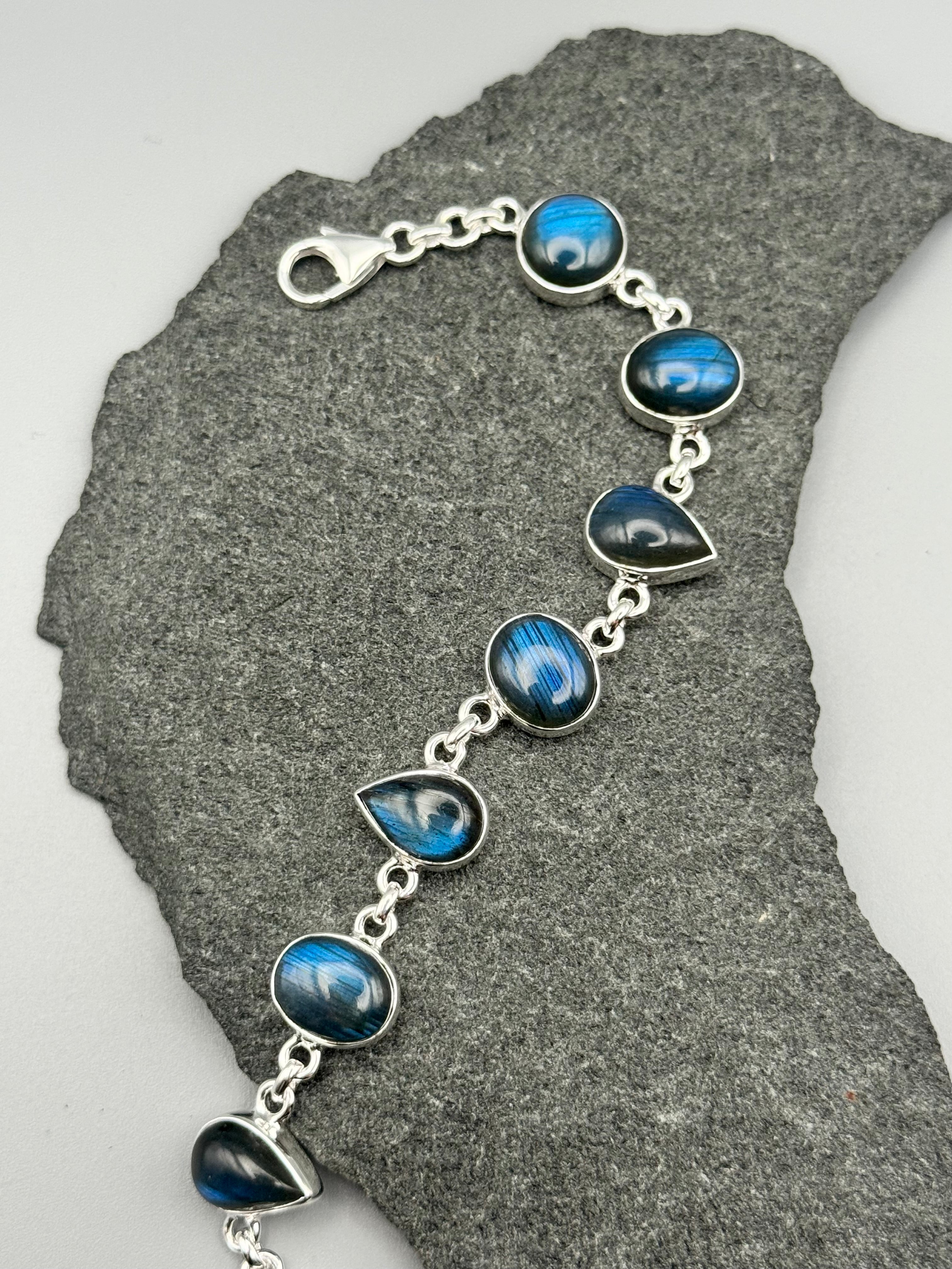 •LABRADORITE - LIL' GEO MIX - 2• linked silver bracelet (7.25" - 9")