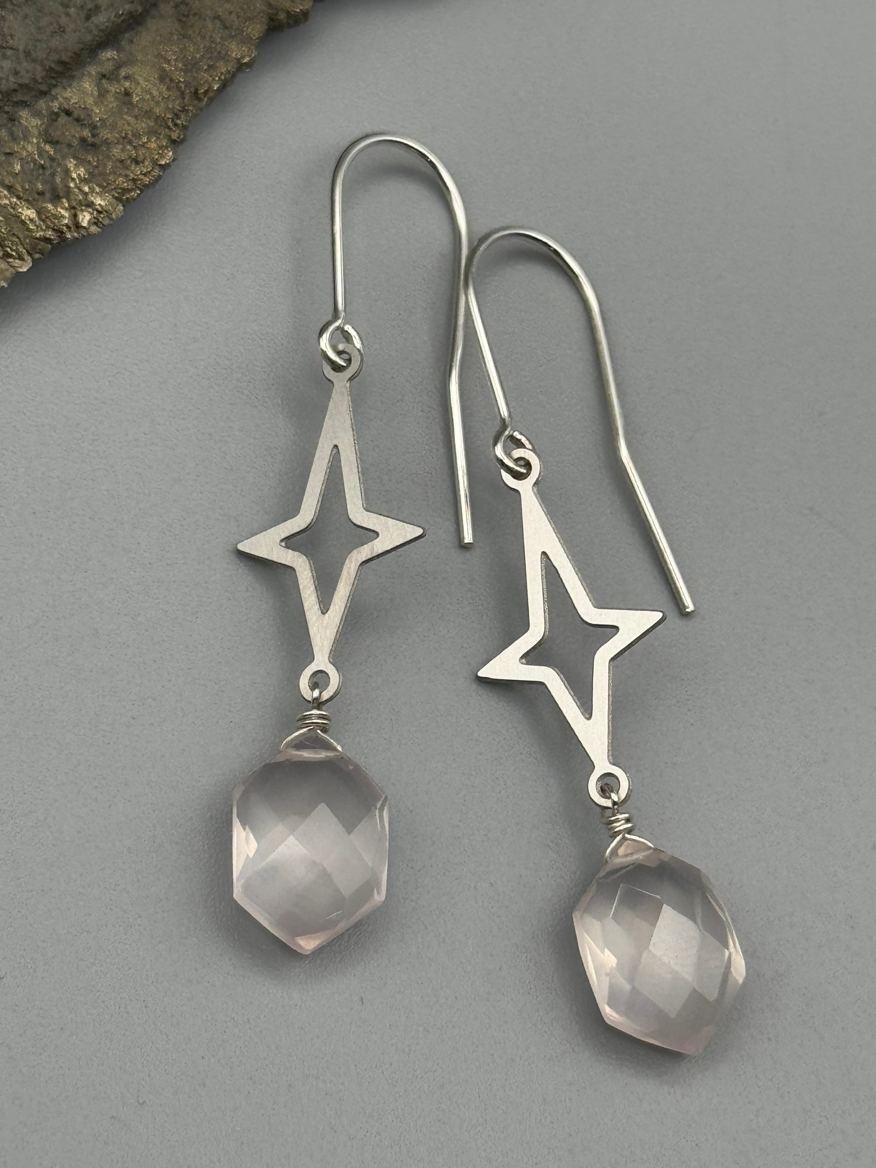 •WANDERING STAR• rose quartz + silver earrings