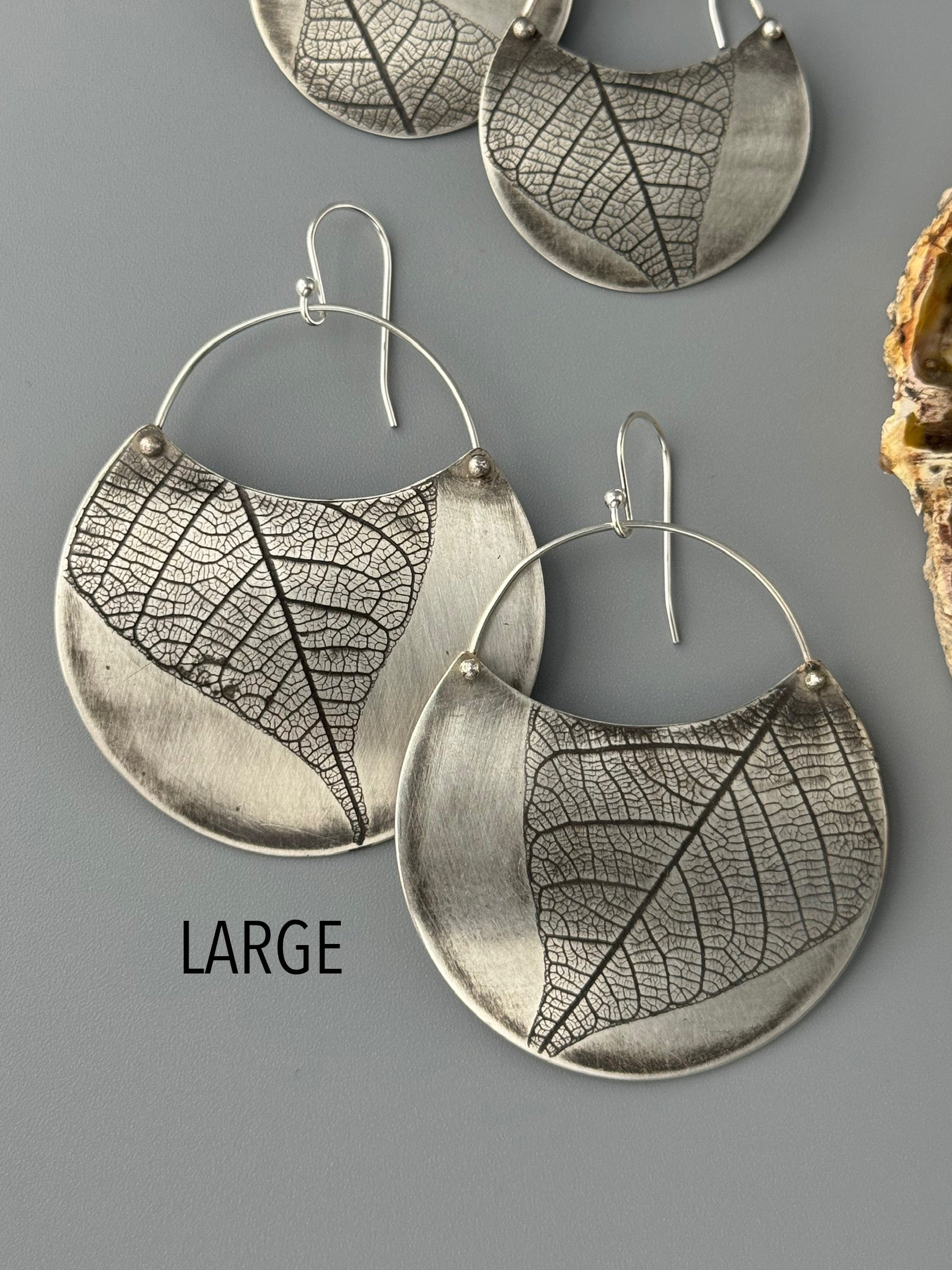 •LEAF CRESCENT• silver dangle earrings