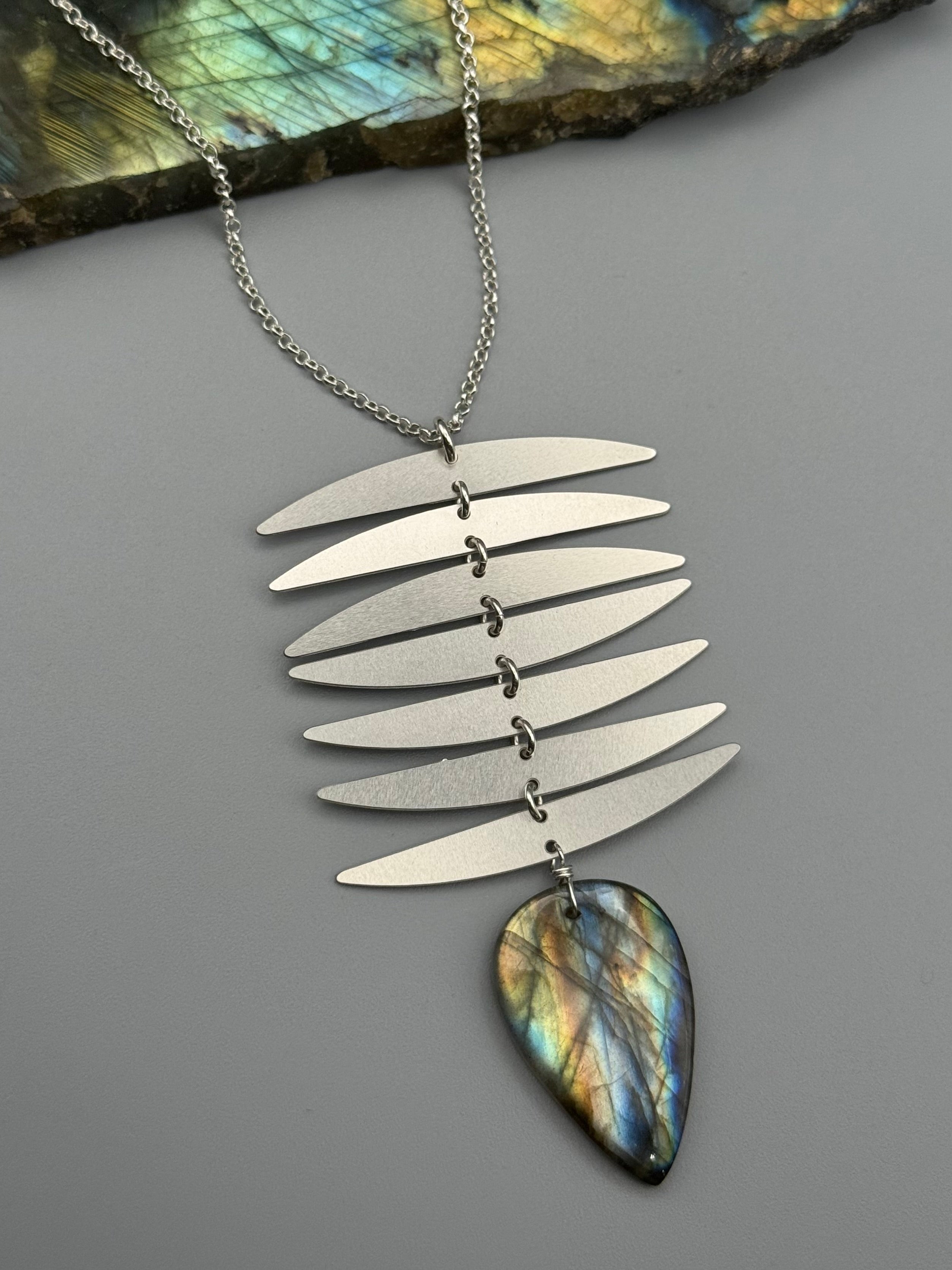 •OSSEOUS• labradorite + silver necklace (26"-28" long)