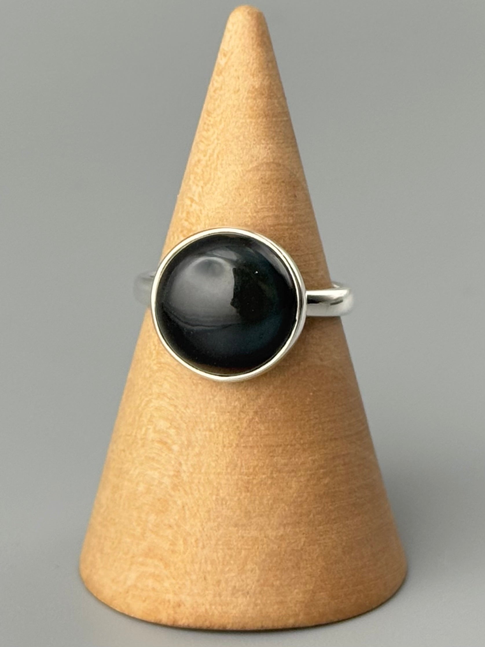 •RAINBOW OBSIDIAN - ROUND• simple bezel silver ring (size 7)