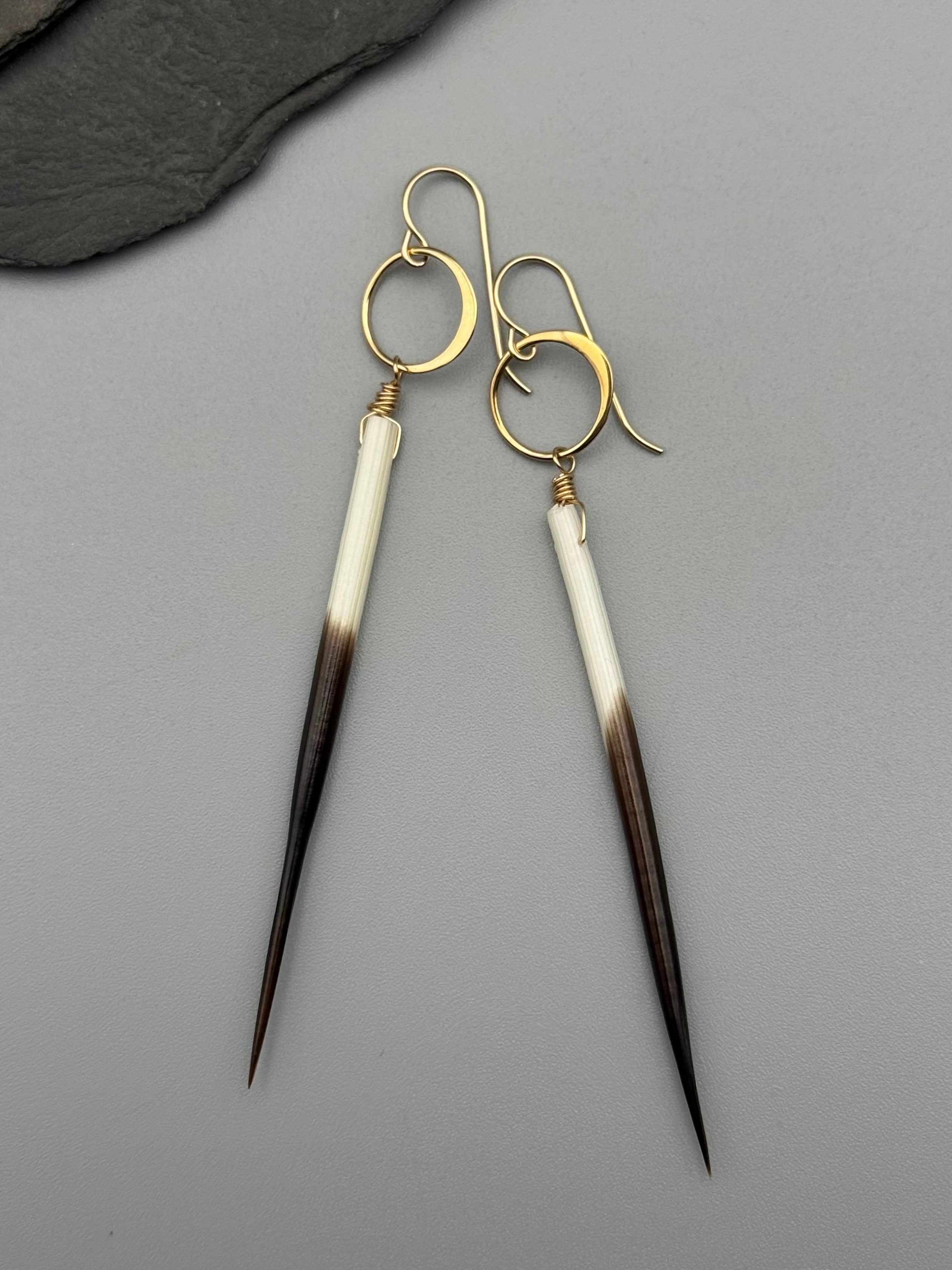 •ECLIPSE• porcupine quill + gold earrings