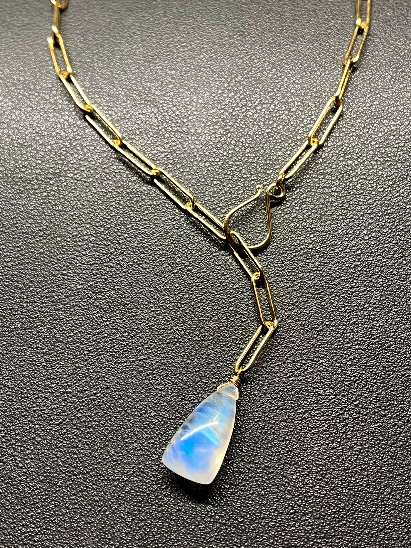 •UNION• rutilated quartz + rainbow moonstone mixed metal necklace (16