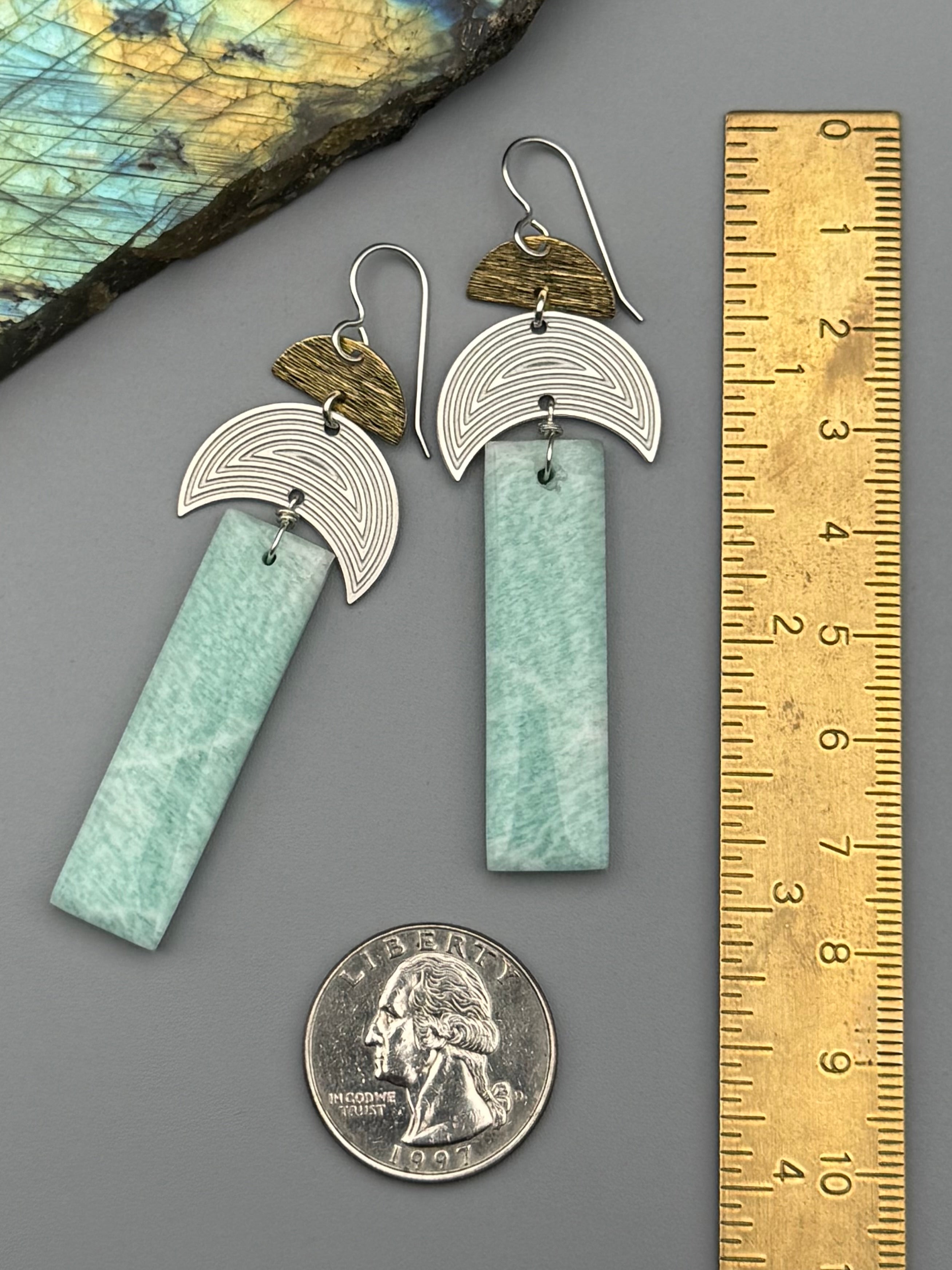 •MOON STACK• amazonite + mixed metal earrings