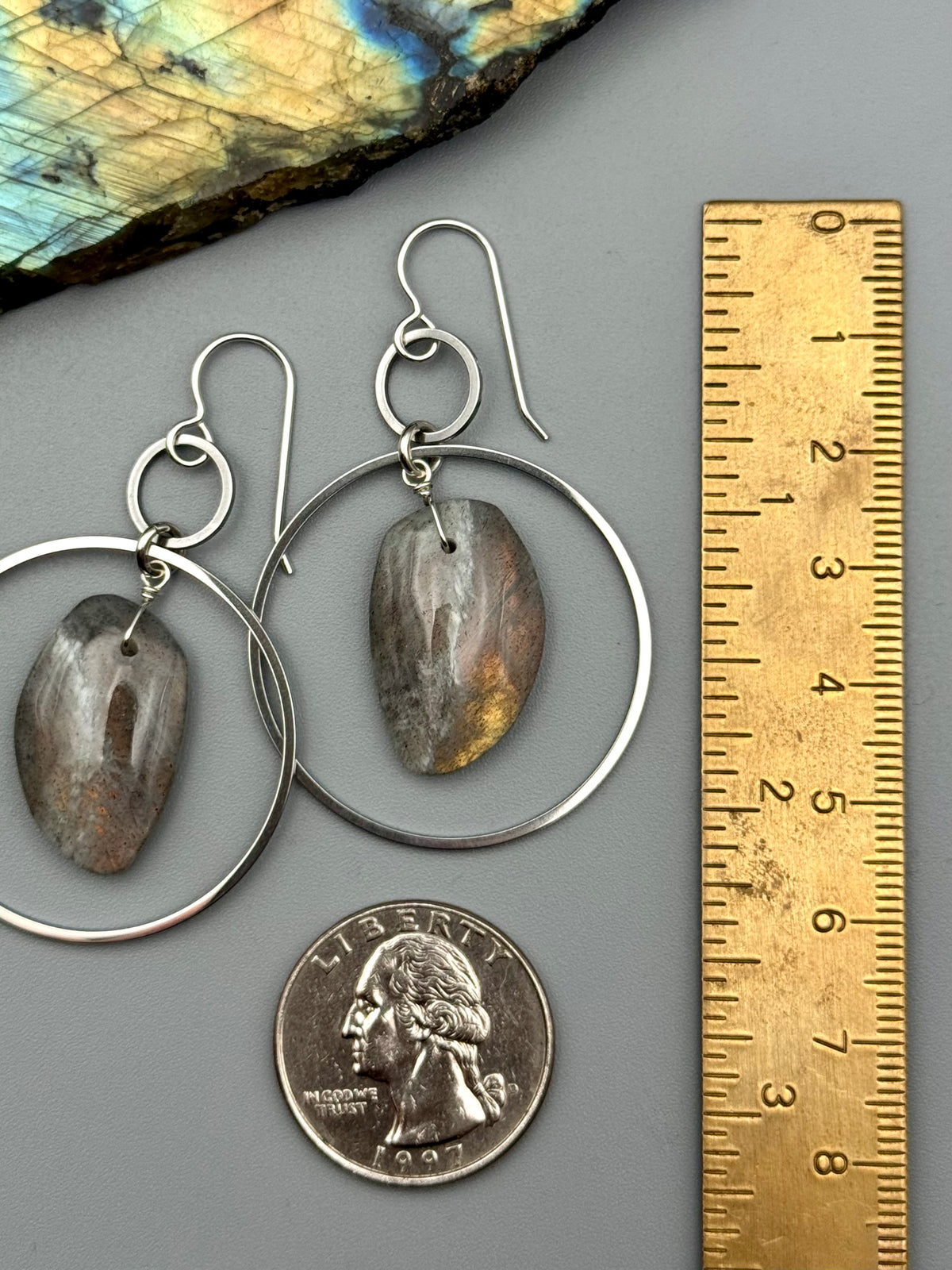 •EQUA-LUNA• golden labradorite wing + silver earrings