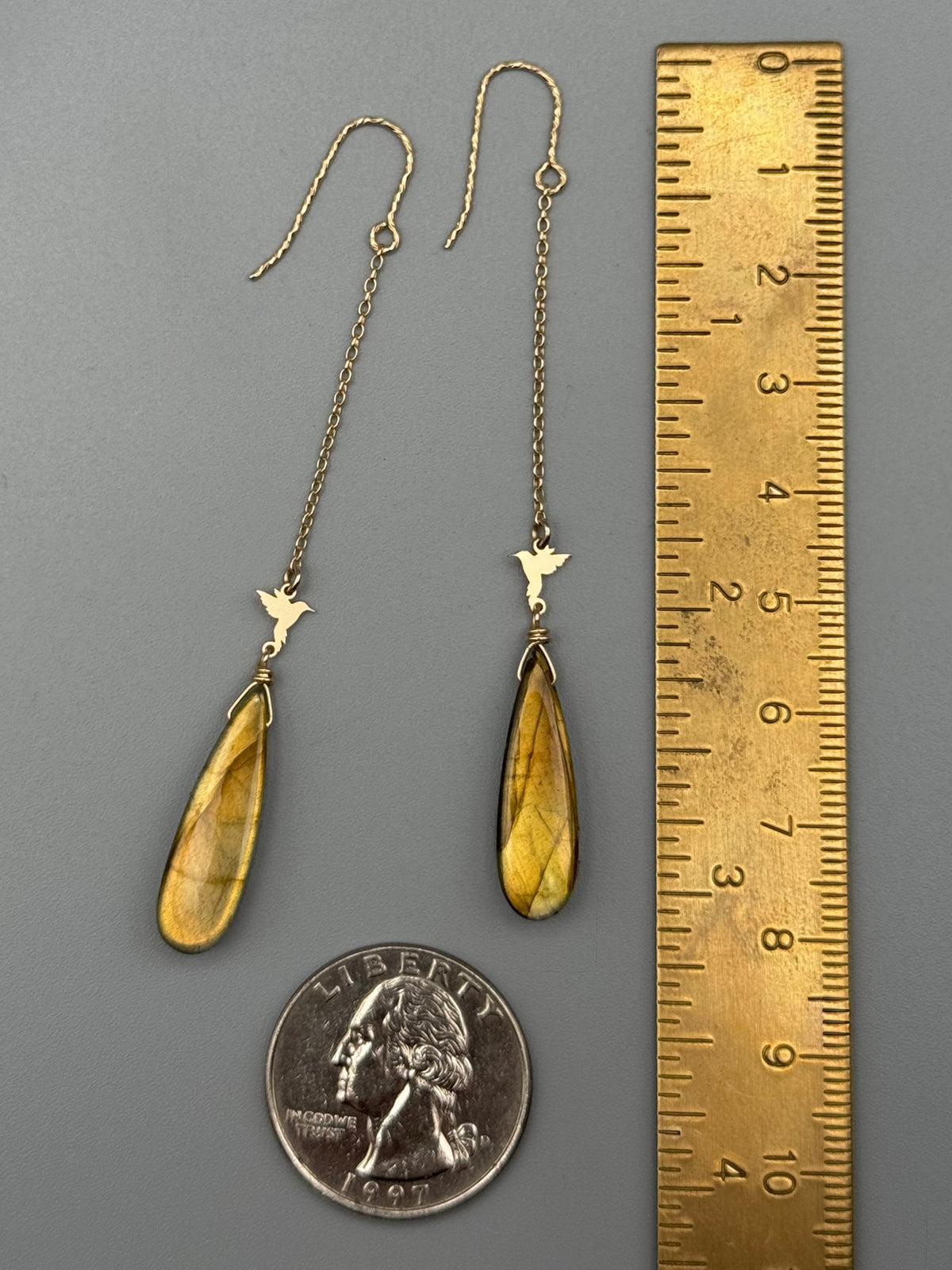 •NECTAR• golden labradorite tear + gold earrings