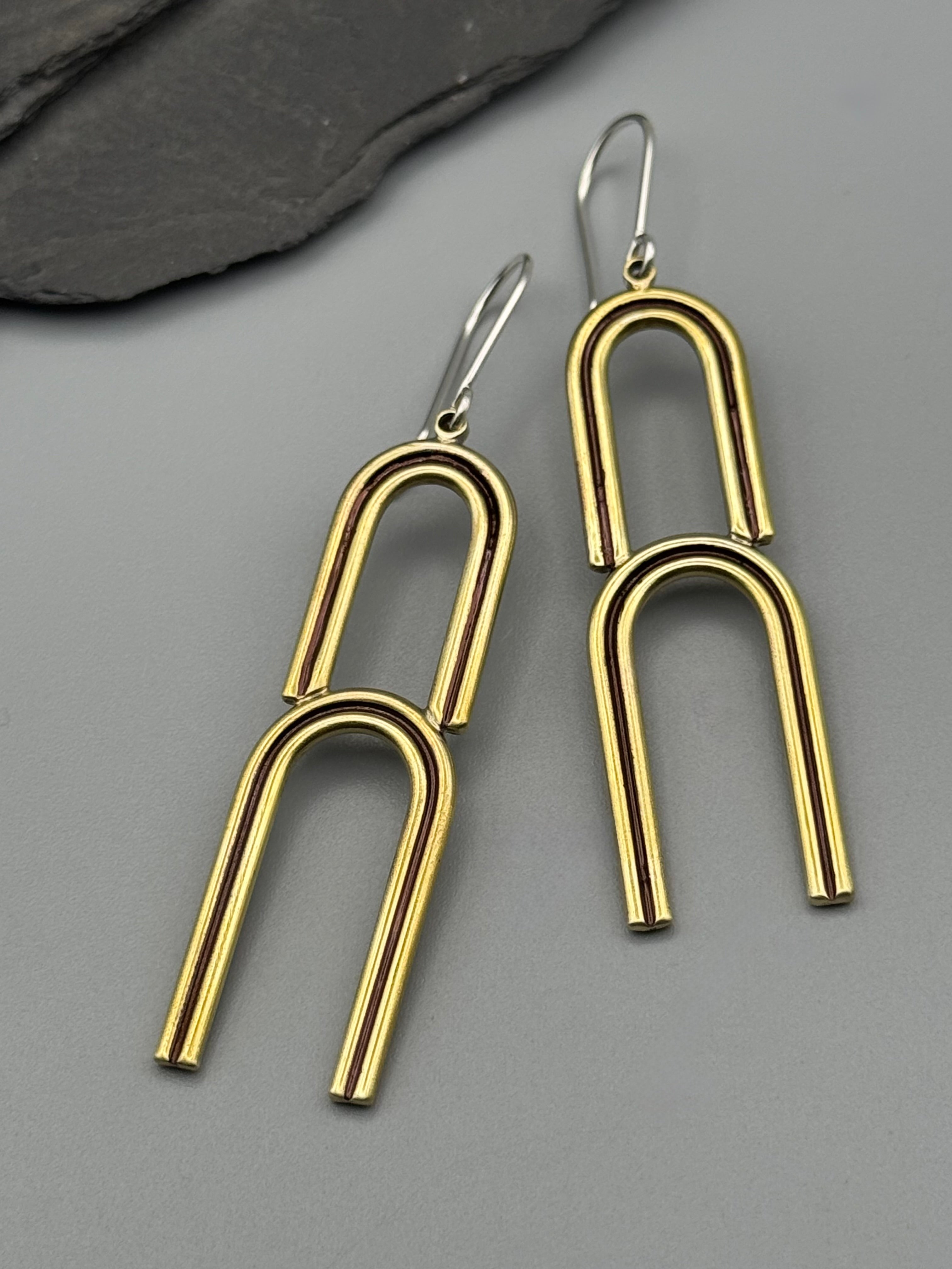 •DOUBLE ARCHES• brass dangle earrings