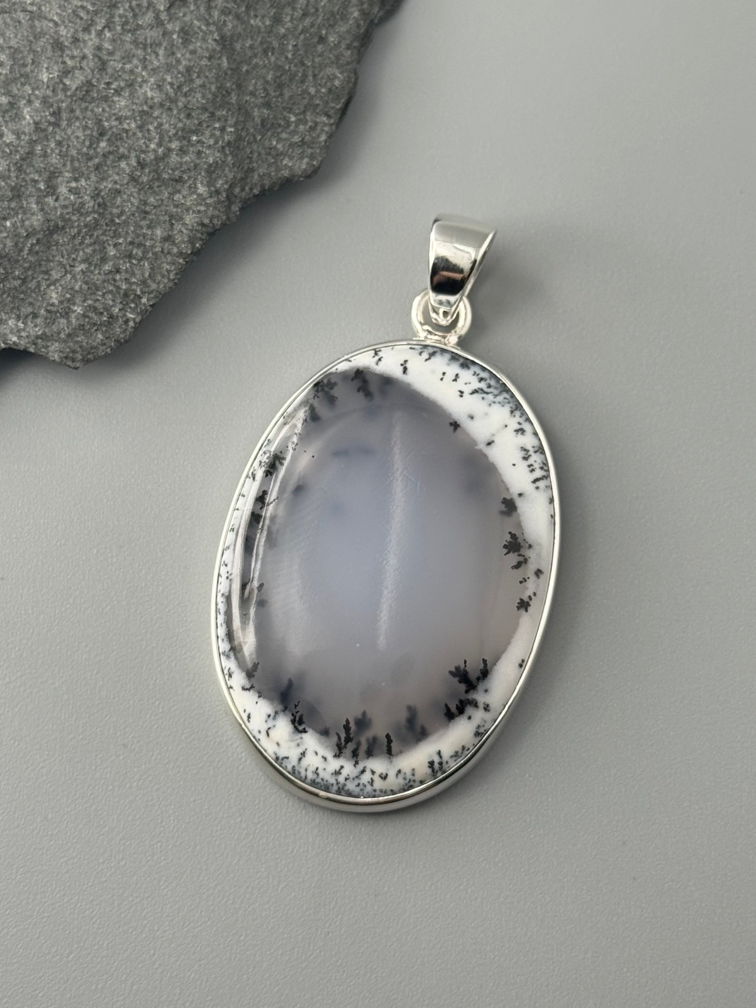 •DENDRITIC OPAL - MEDIUM OVAL• sterling silver pendant