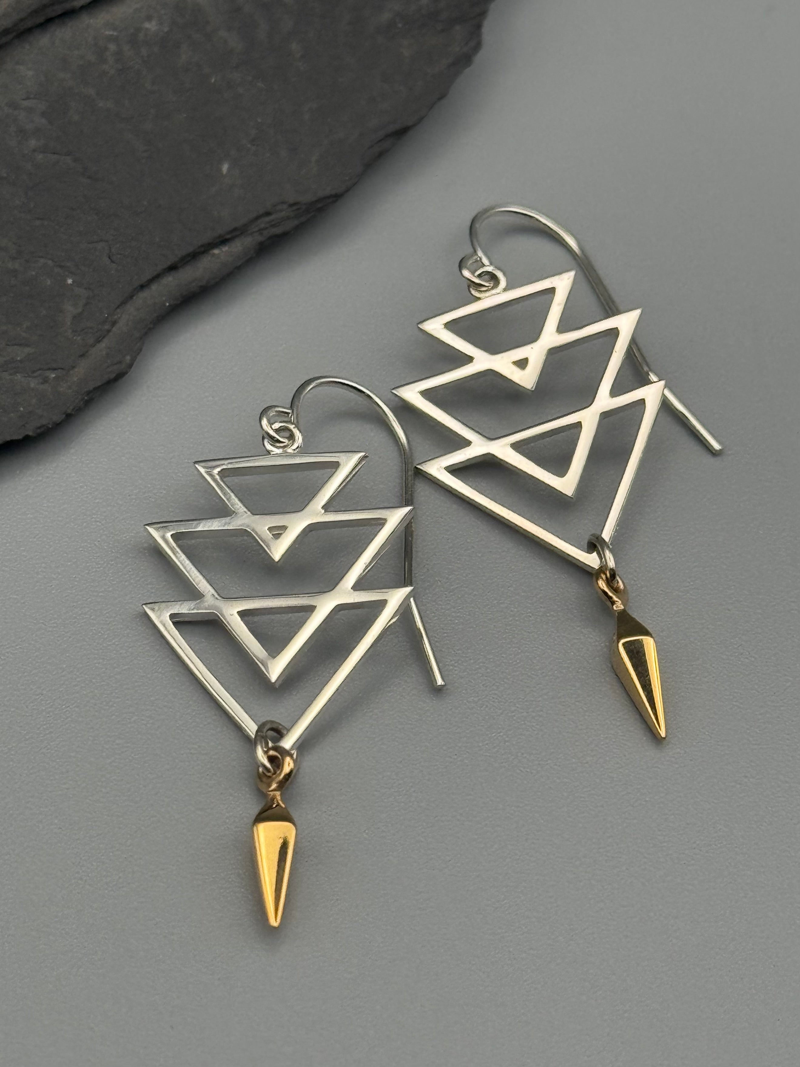 •GEO TRIANGLES + SPIKE• mixed metal earrings