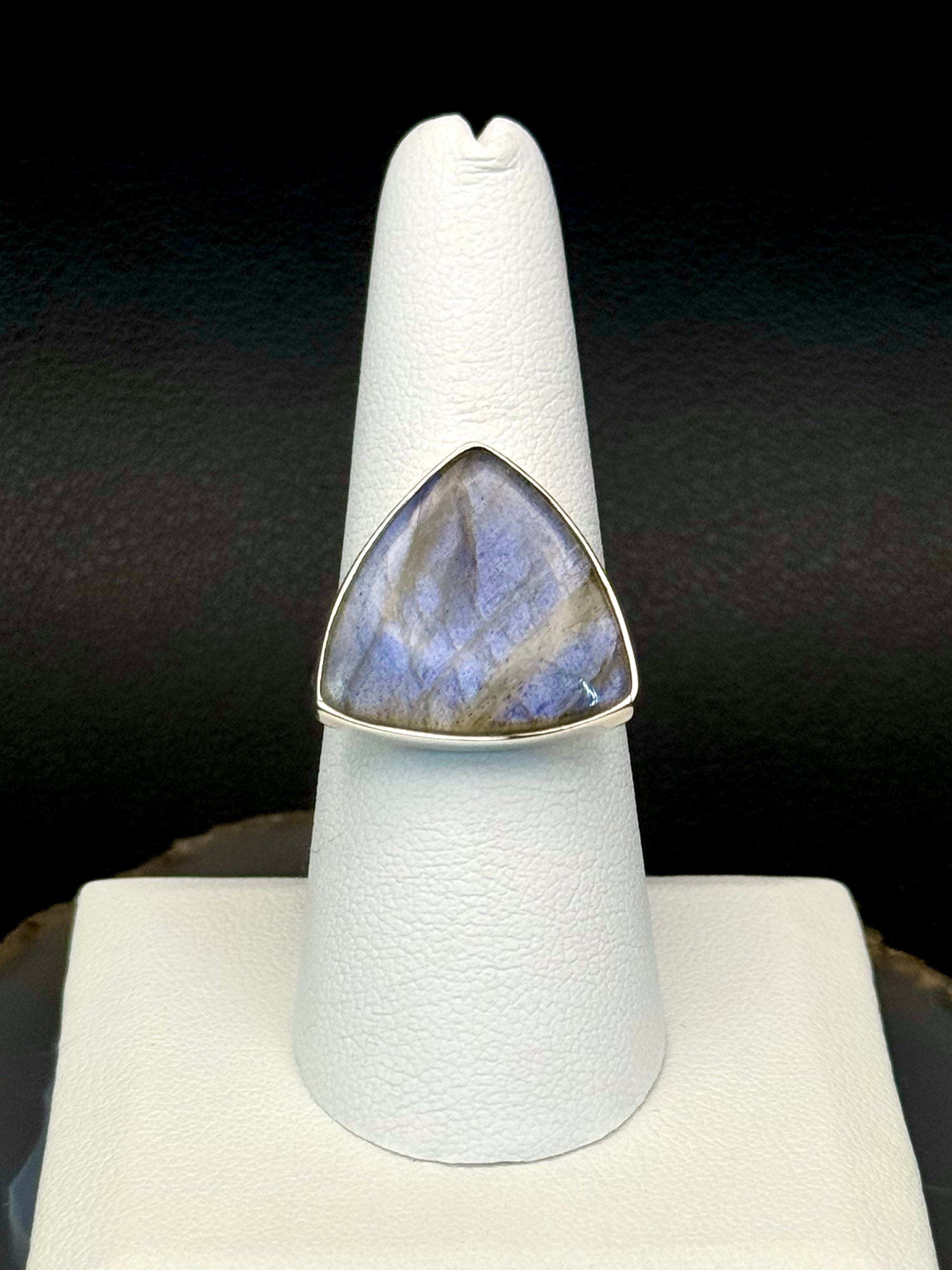 •LABRADORITE - LARGER ROUNDED TRIANGLE• silver ring (size 8.25)