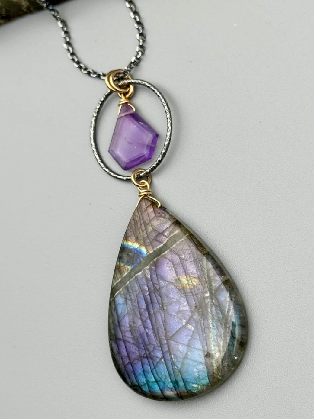 •LUNA• amethyst + labradorite mixed metal necklace (18"-20" long)