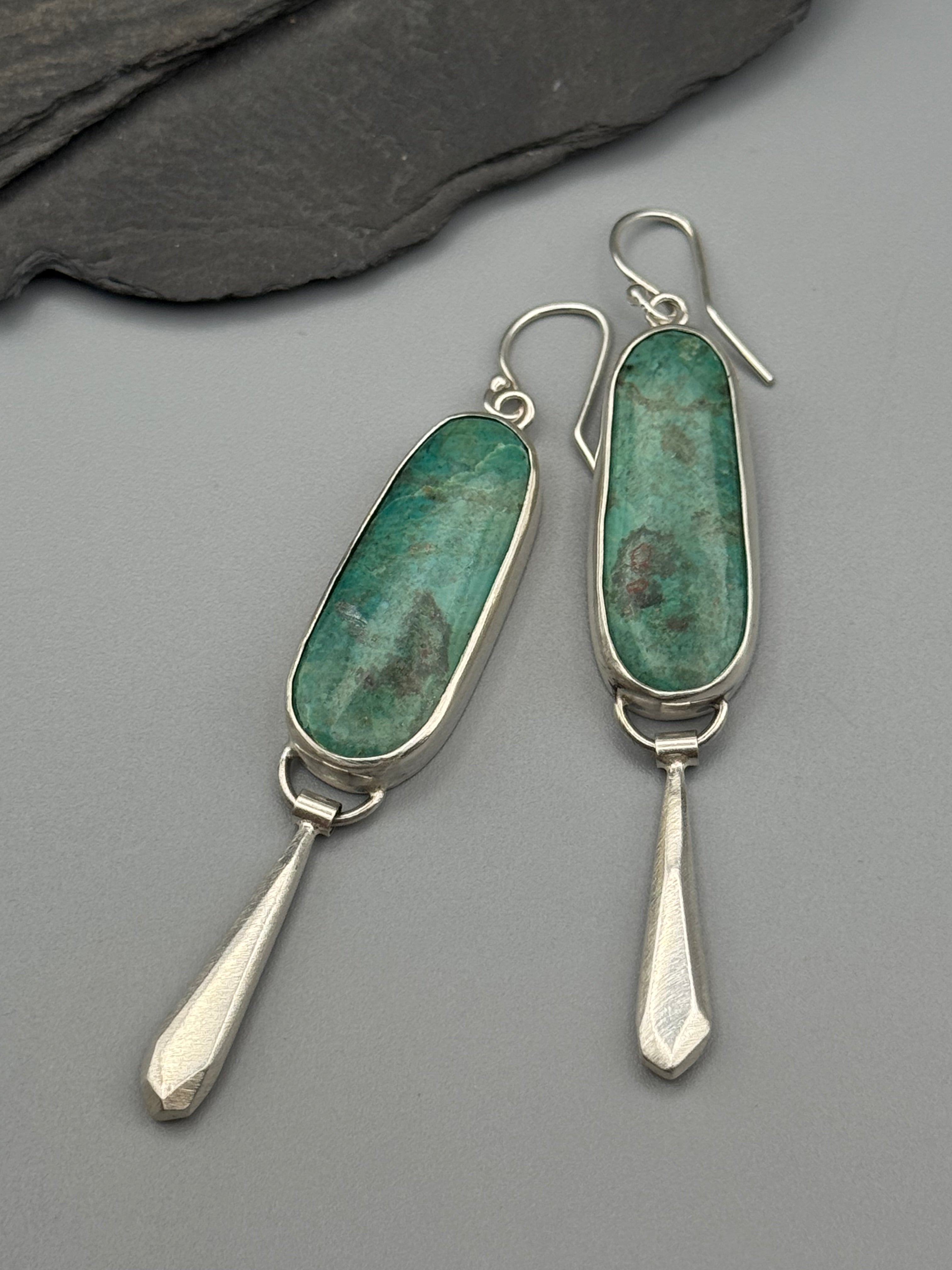 •DAGGER DROP• chrysocolla + silver dangle earrings