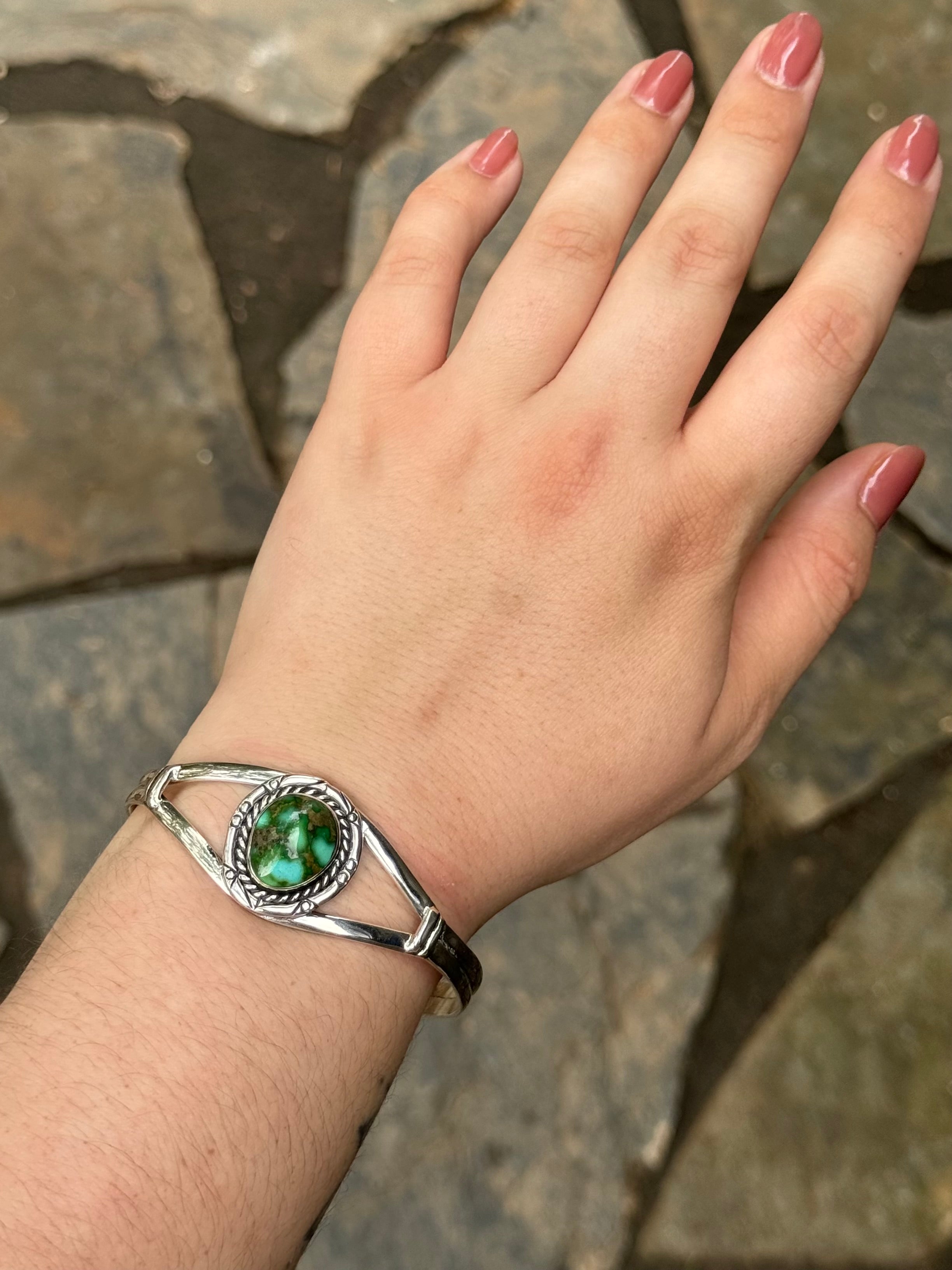 •SONORAN GOLD TURQUOISE• Navajo silver cuff bracelet (7" +/-)