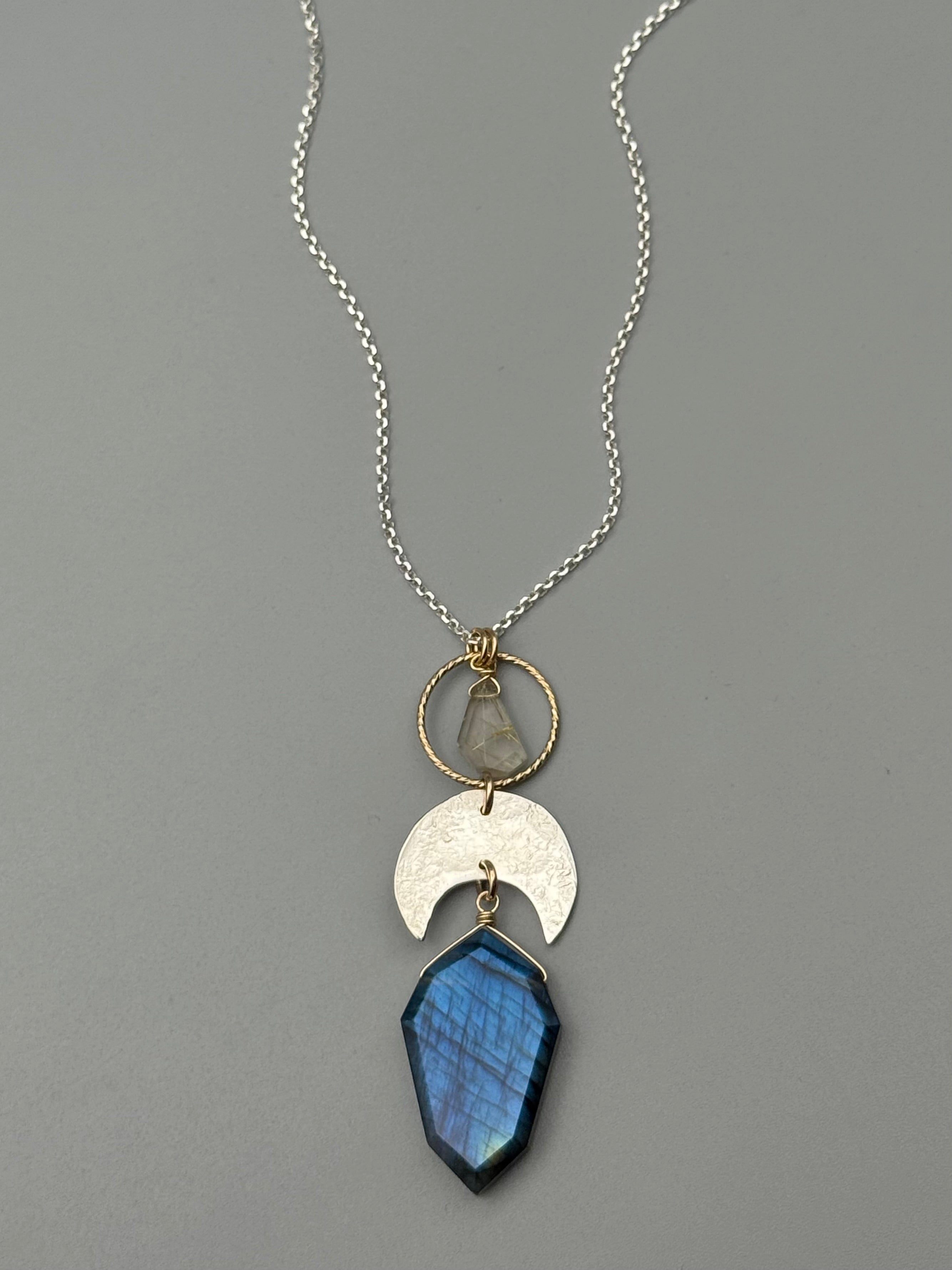 •NYX• rutilated quartz + labradorite mixed metal necklace (18"-20" long)