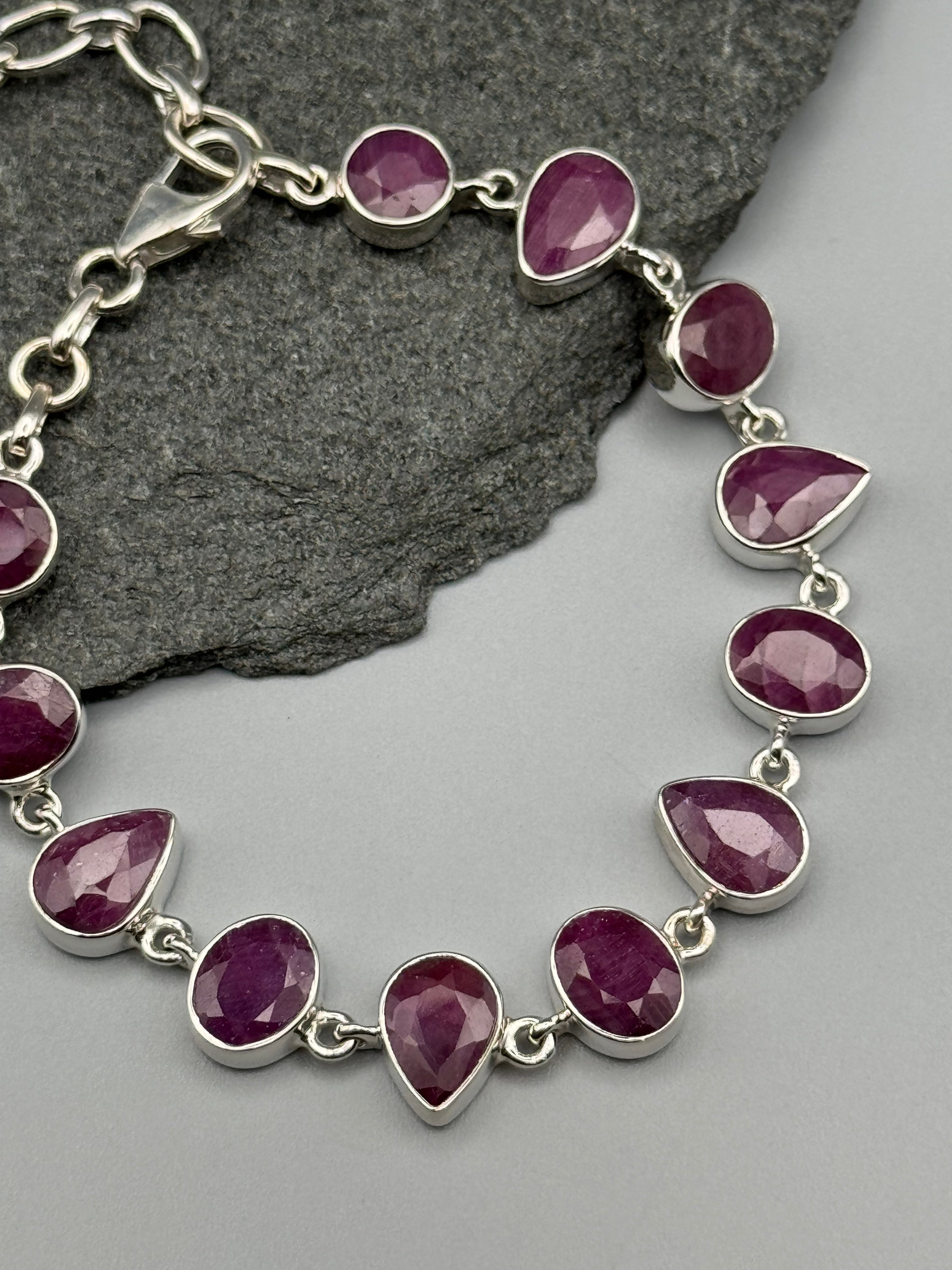•RUBY - GEO MIX• linked silver bracelet (7.25" - 9")
