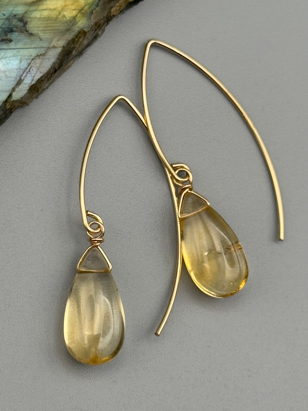 •STRAY• citrine tear + gold earrings