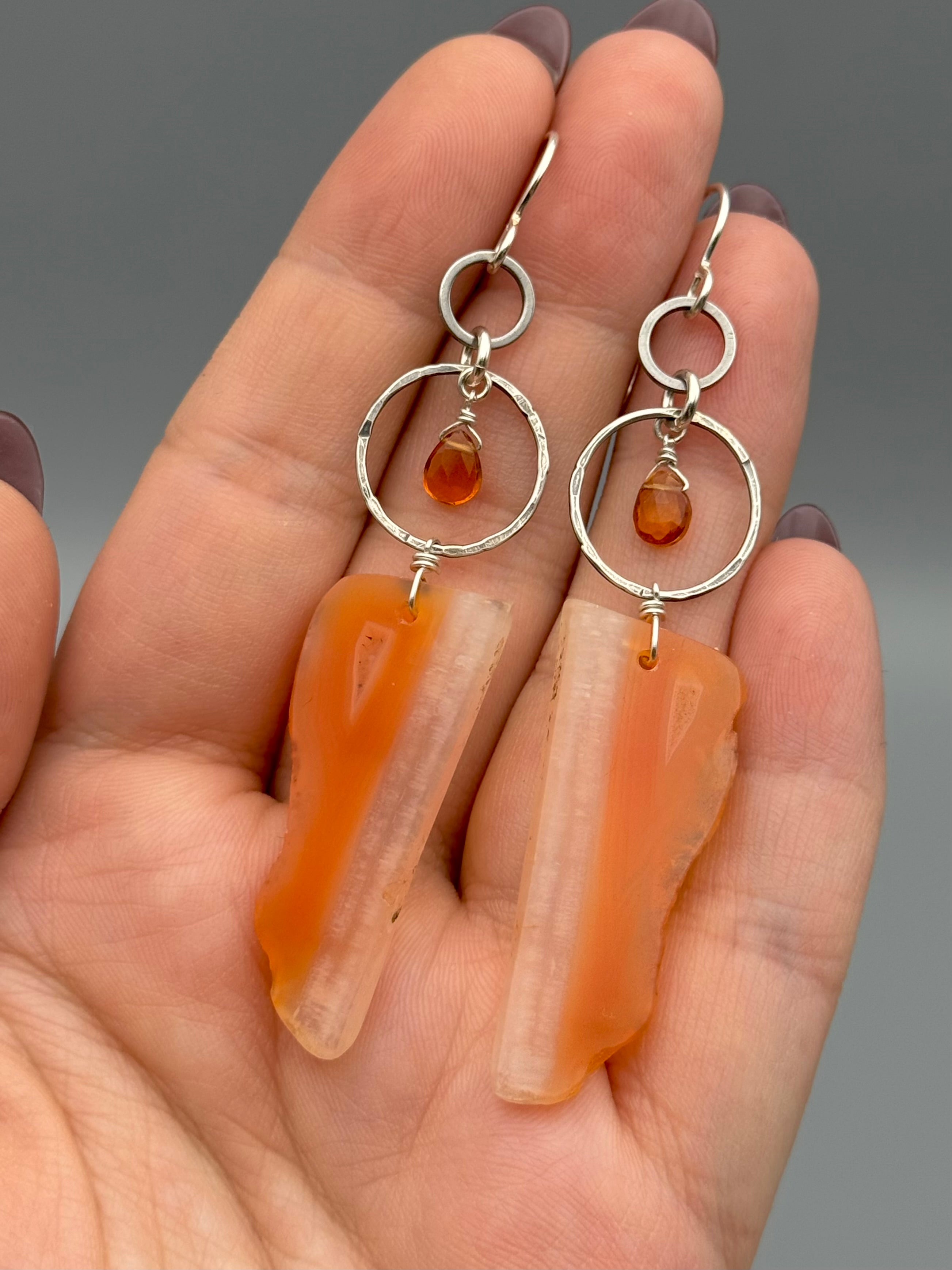 •EQUA-LUNA• hessonite garnet + carnelian silver earrings