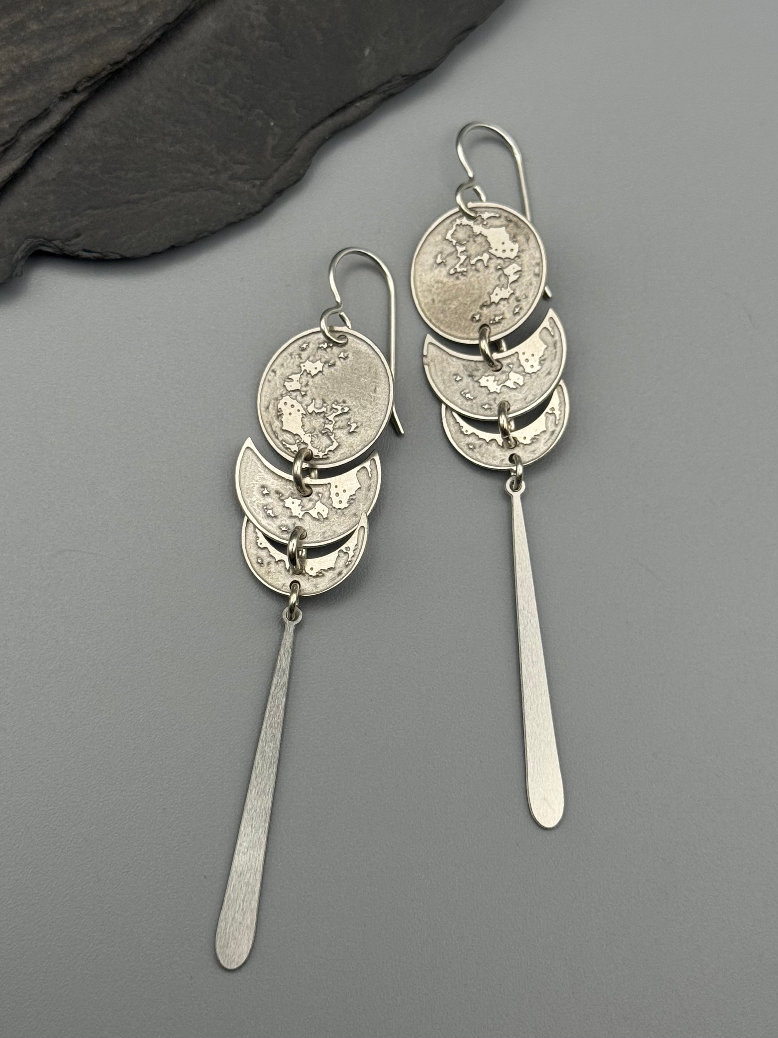 •MOON STACK• silver dangle earrings