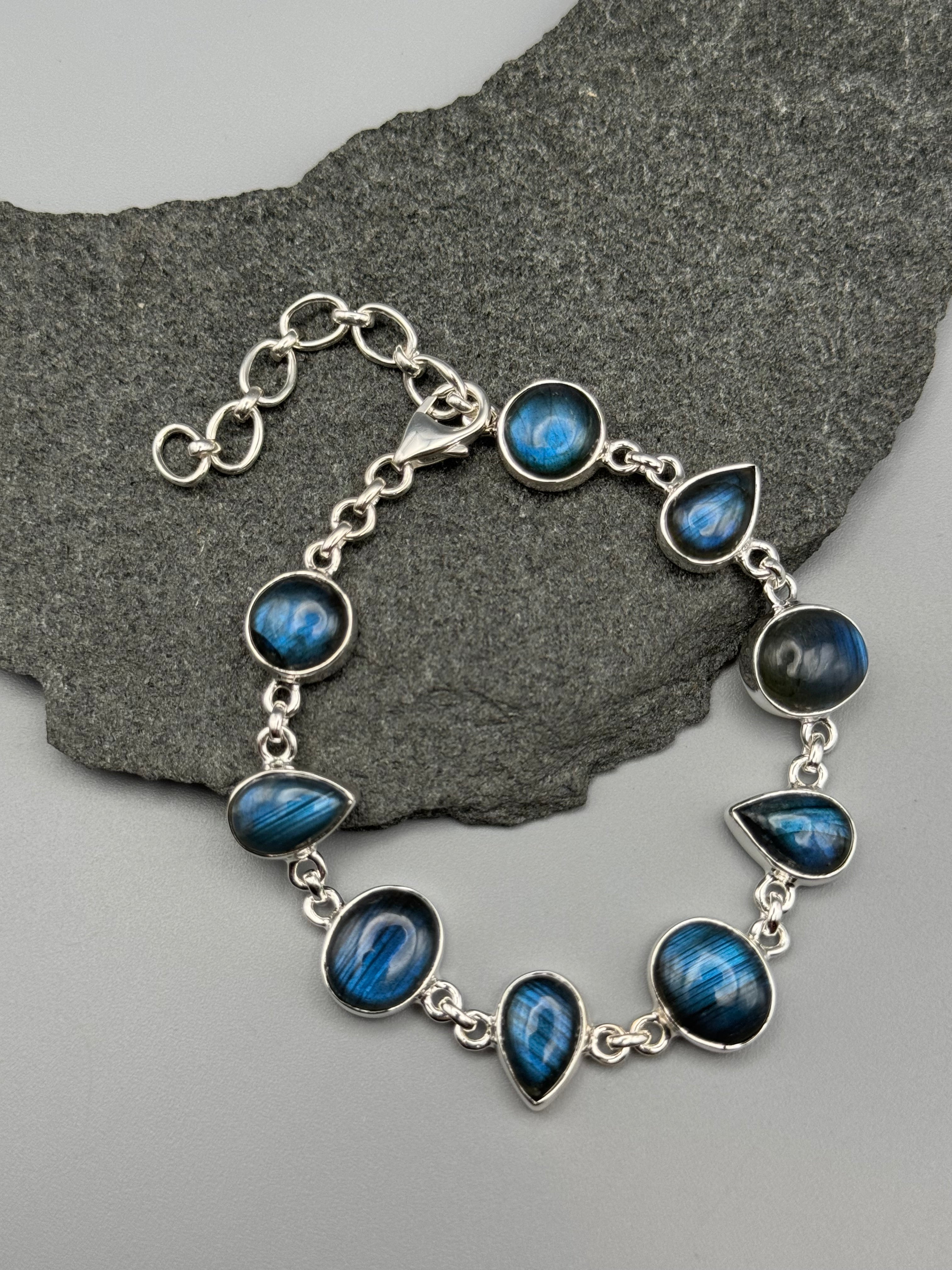 •LABRADORITE - GEO MIX• linked silver bracelet (7.25" - 9.25")