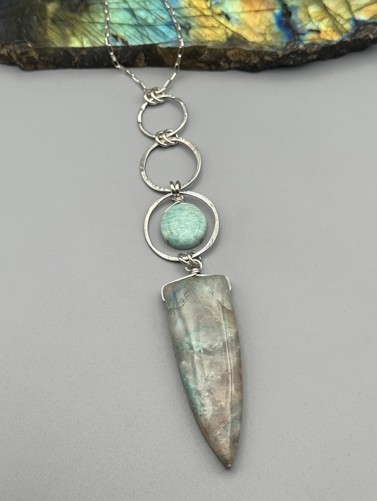 •3 OF CUPS• chrysocolla in quartz + amazonite silver necklace (26"-28" long)