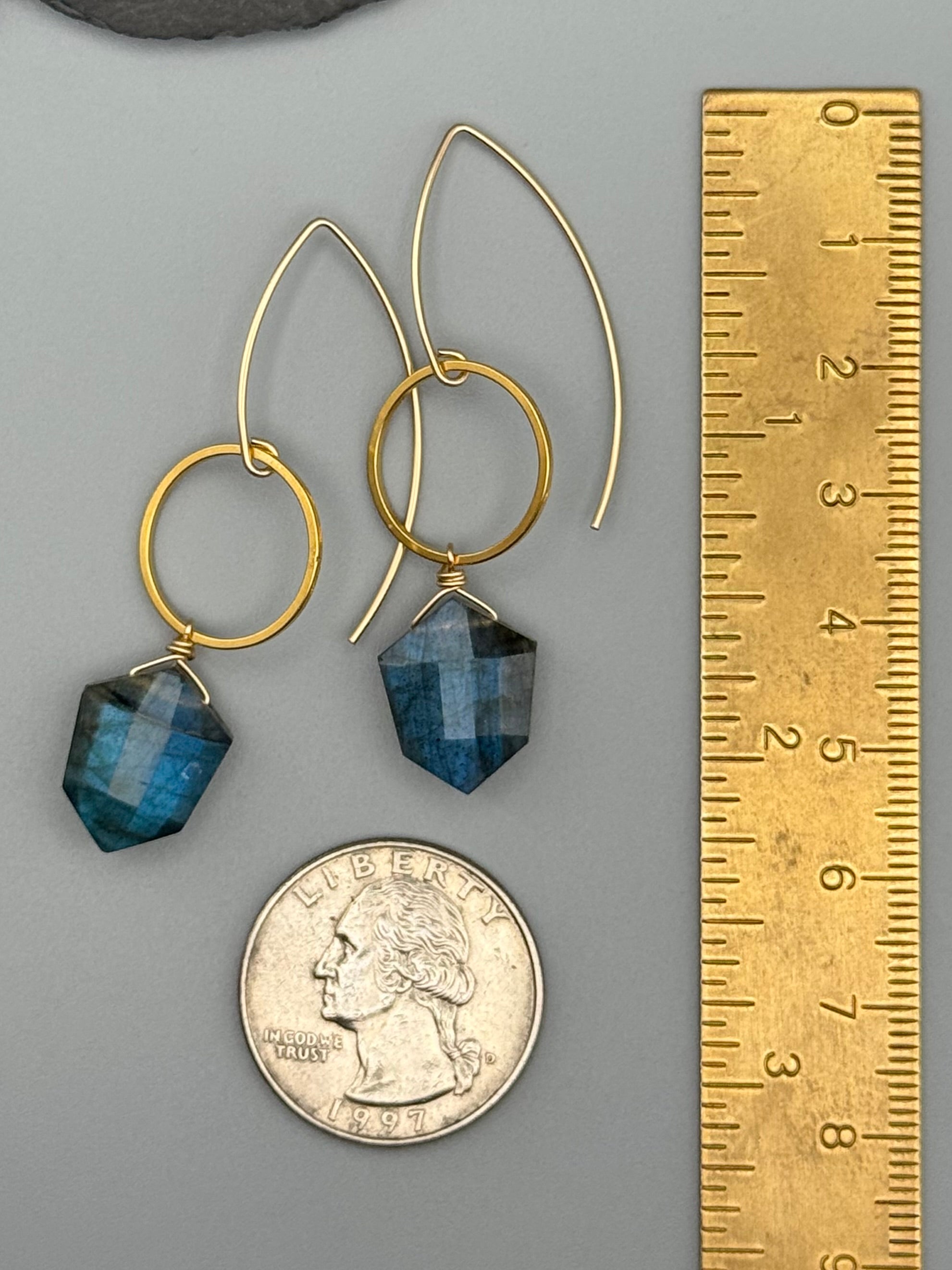 •LUNA• labradorite shield + gold earrings