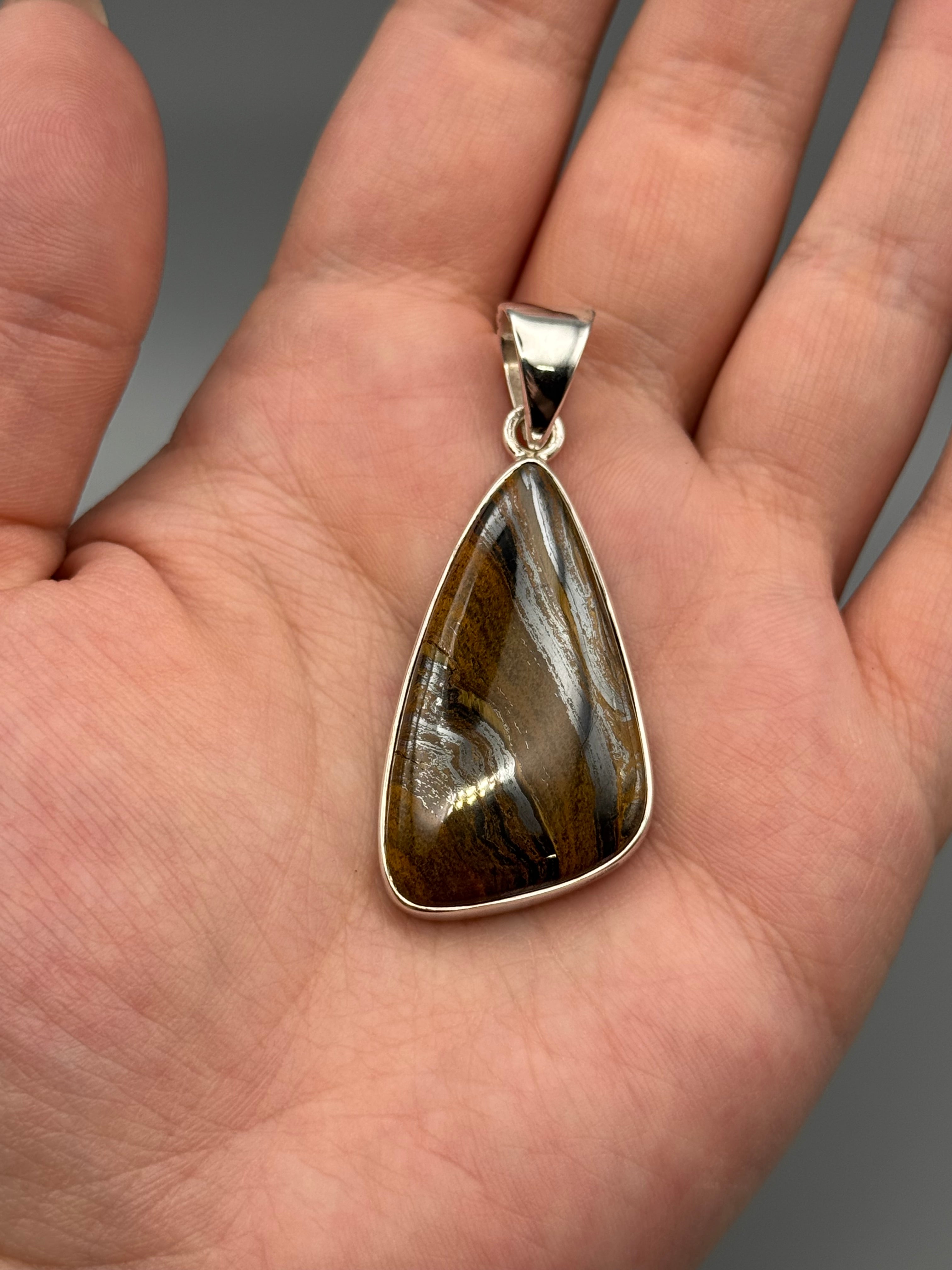 •TIGER IRON - SOFT TRIANGLE• sterling silver pendant