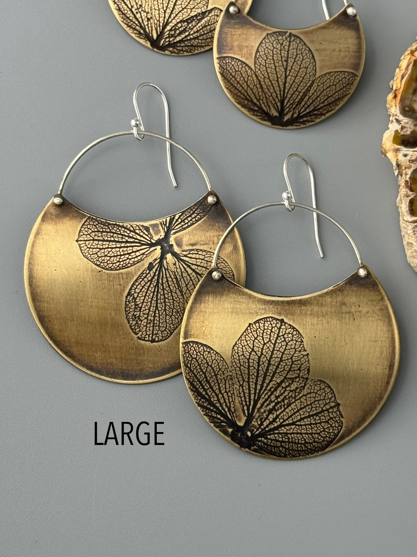 •HYDRANGEA CRESCENT• mixed metal dangle earrings