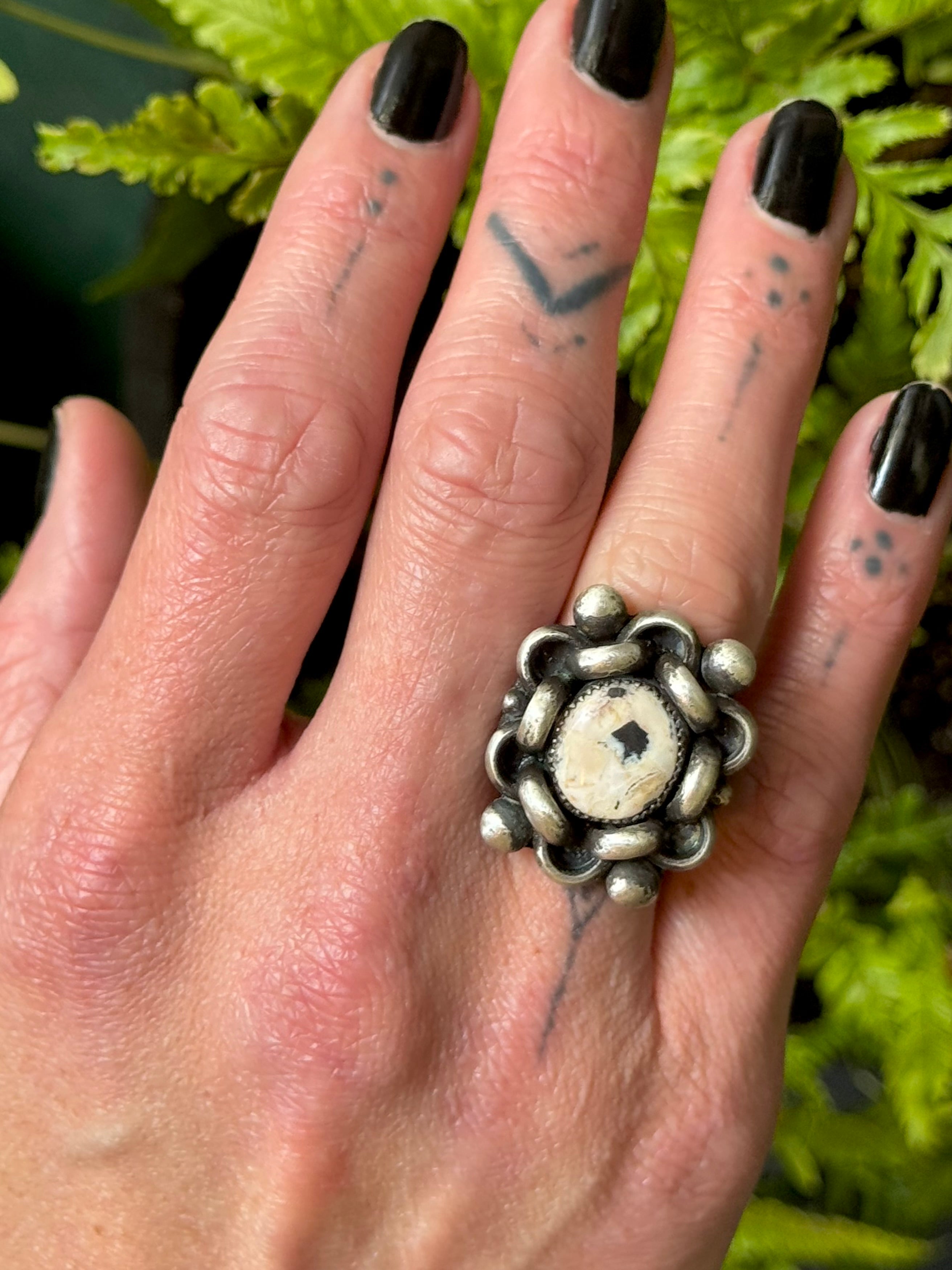 •CADENA• white buffalo + silver ring (size 7.5)