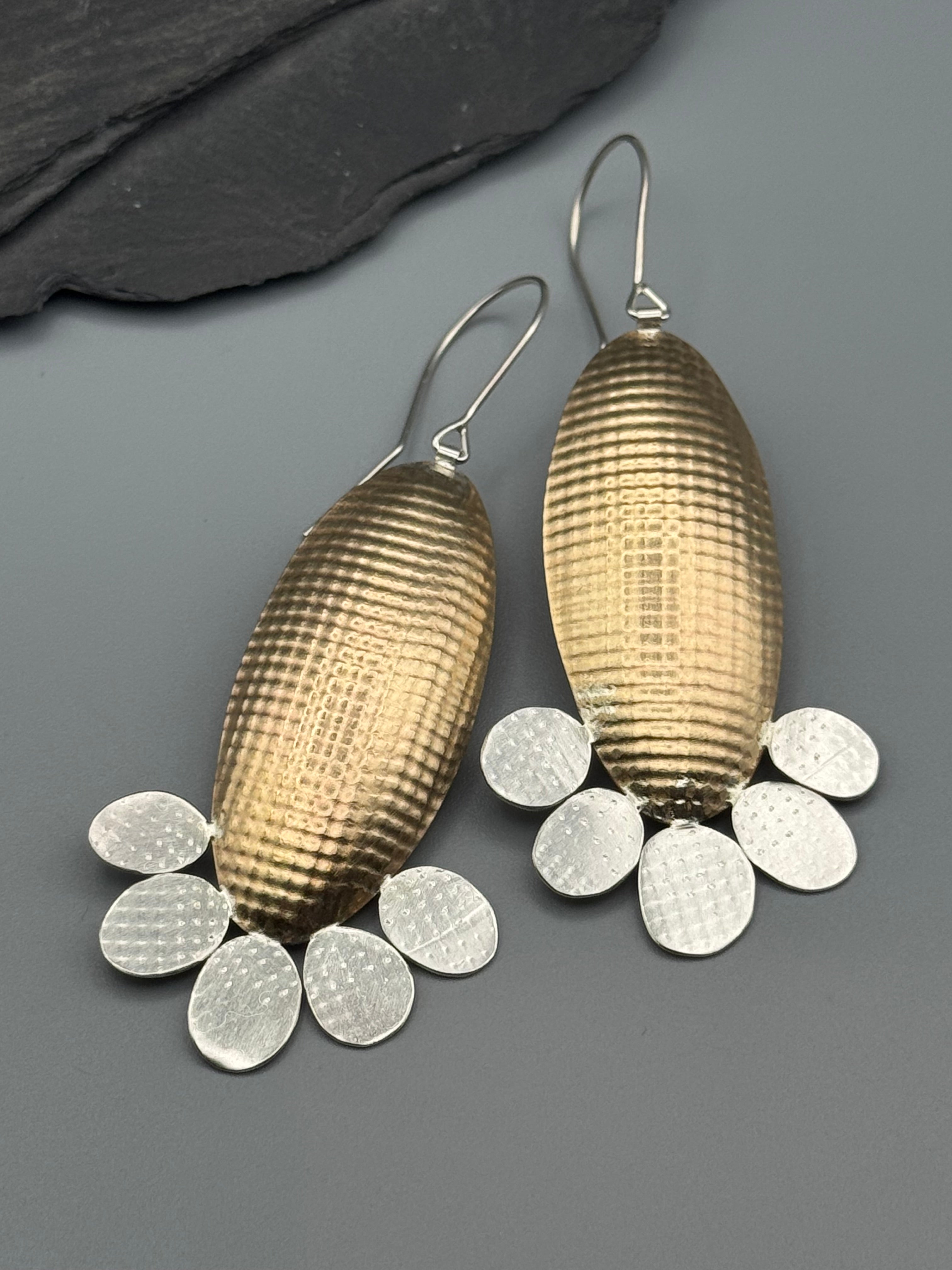 •TEXTURED BLOOM• mixed metal dangle earrings
