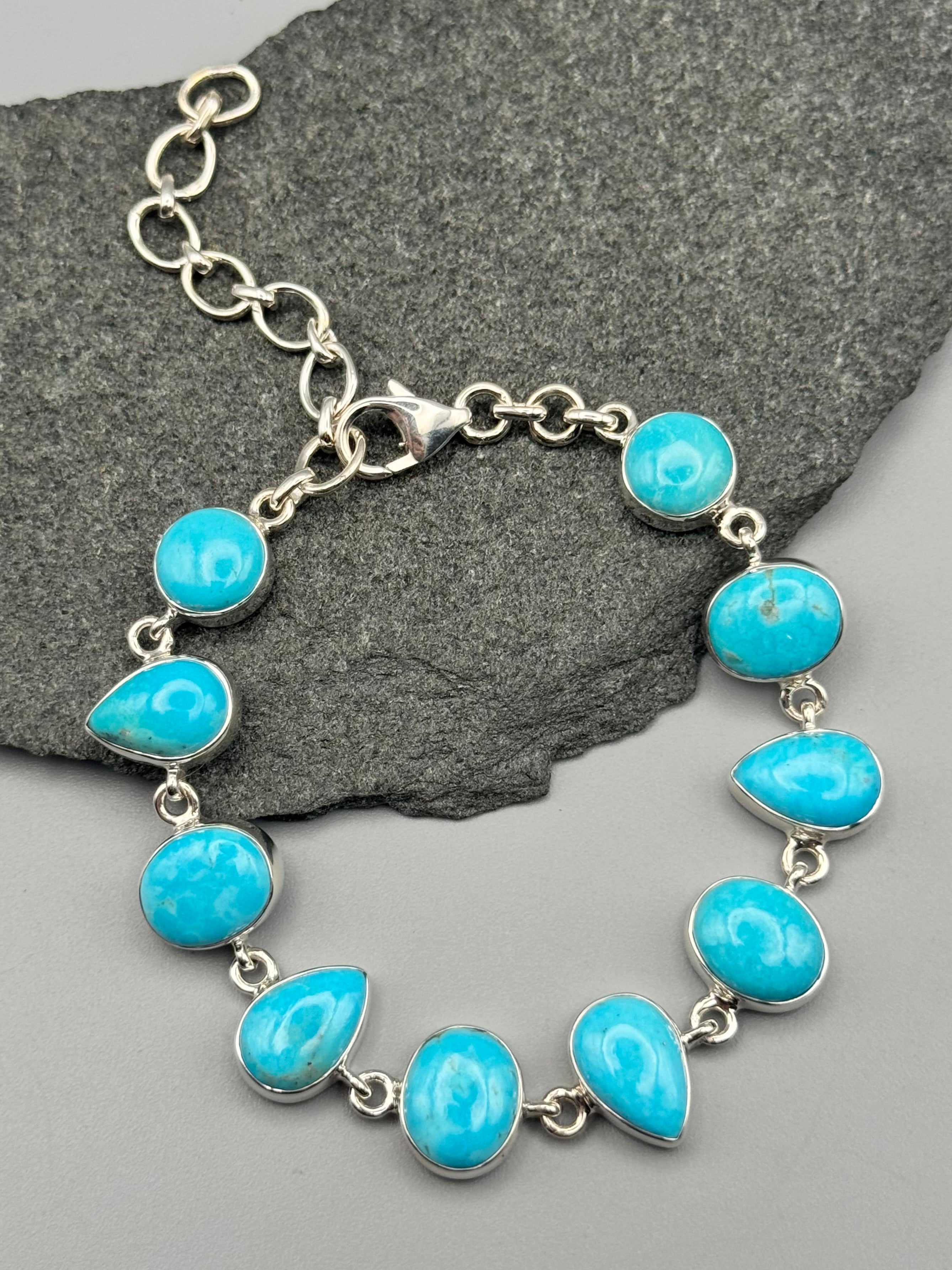 •MEXICAN TURQUOISE - LIL' GEO MIX• linked silver bracelet (7" - 9")