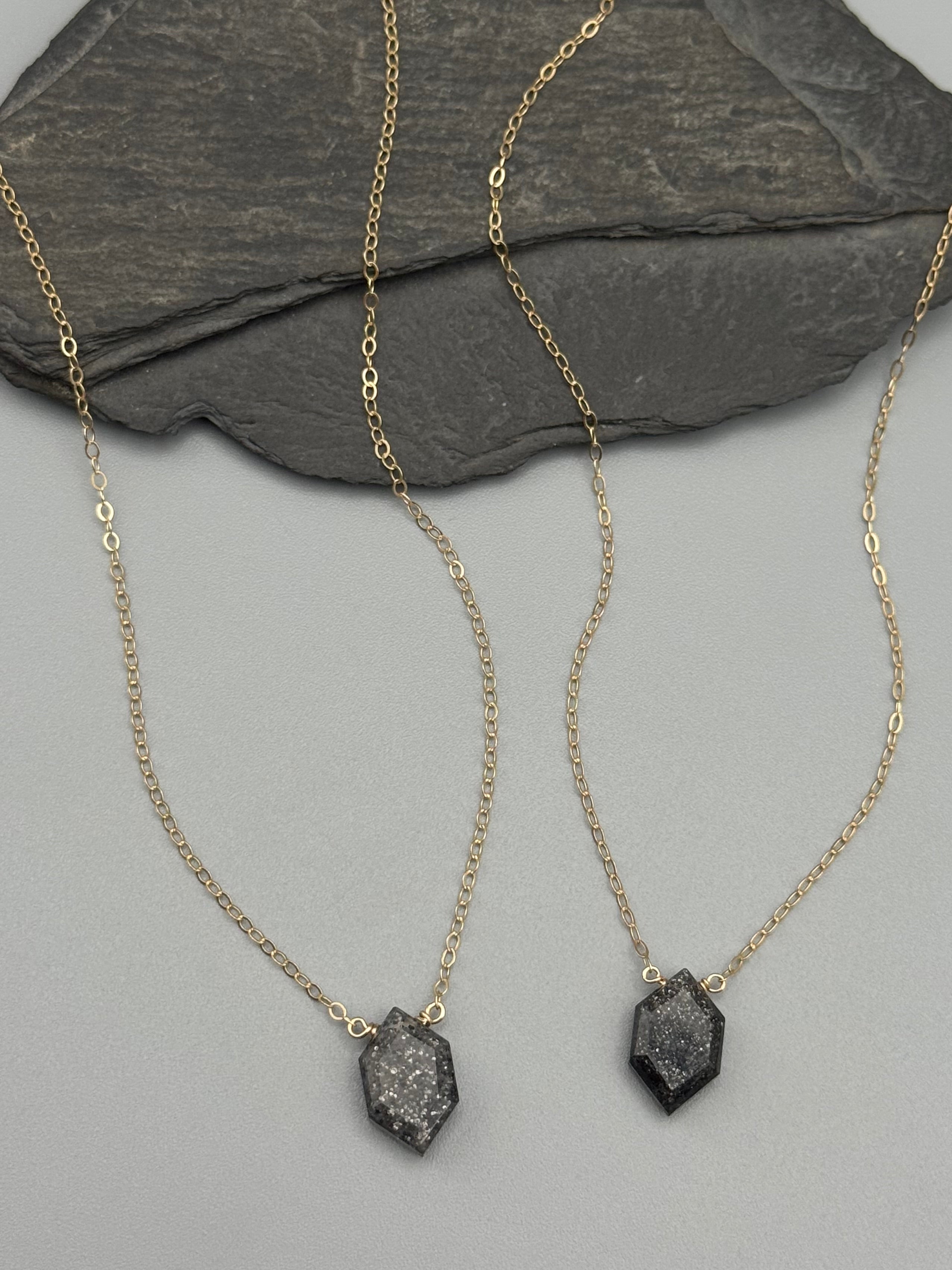 •STRAY• faceted black aventurine lil' hex + gold necklace (various lengths)
