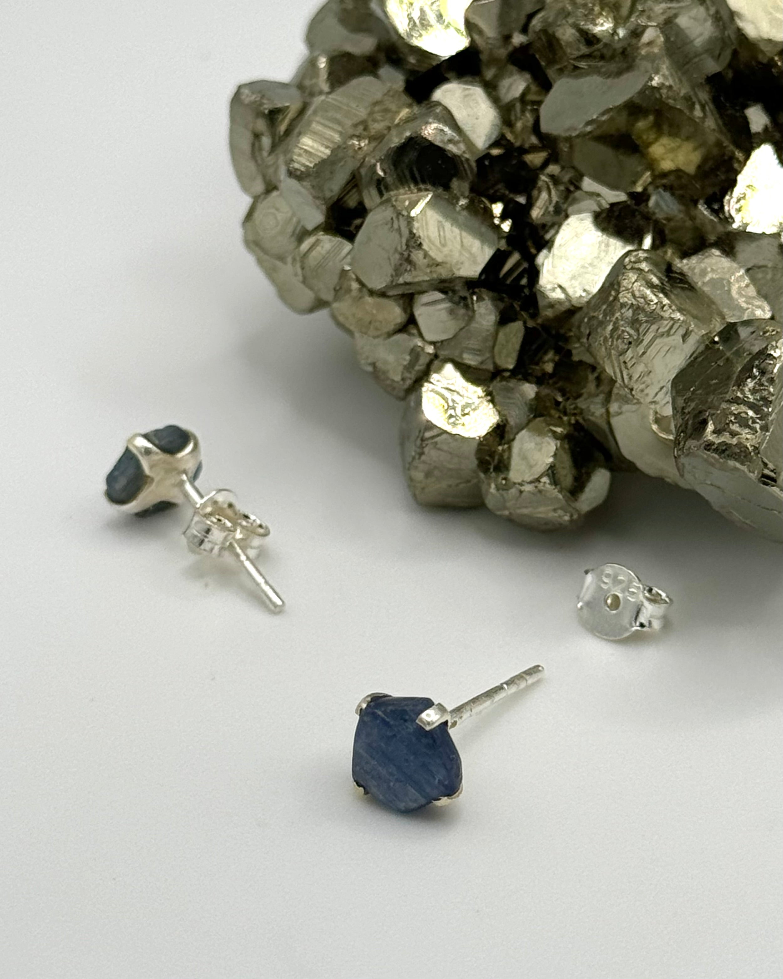 •KYANITE• silver prong set stud earrings