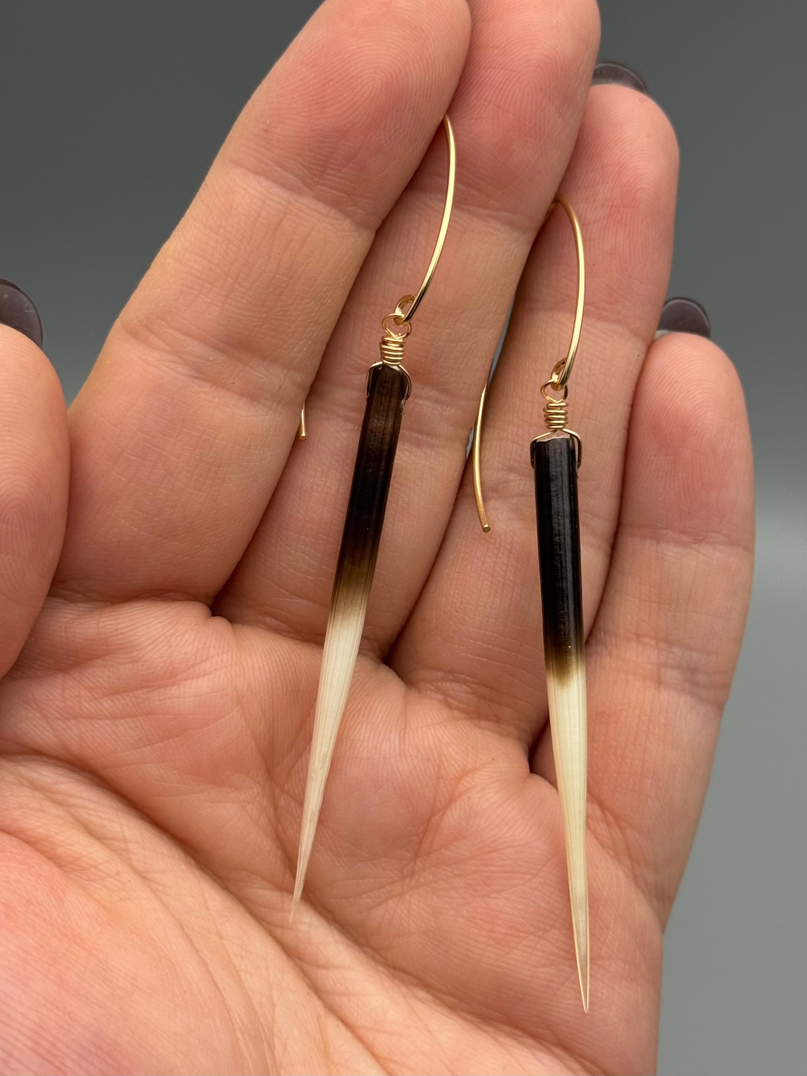 •THREADER• porcupine quill + gold earrings