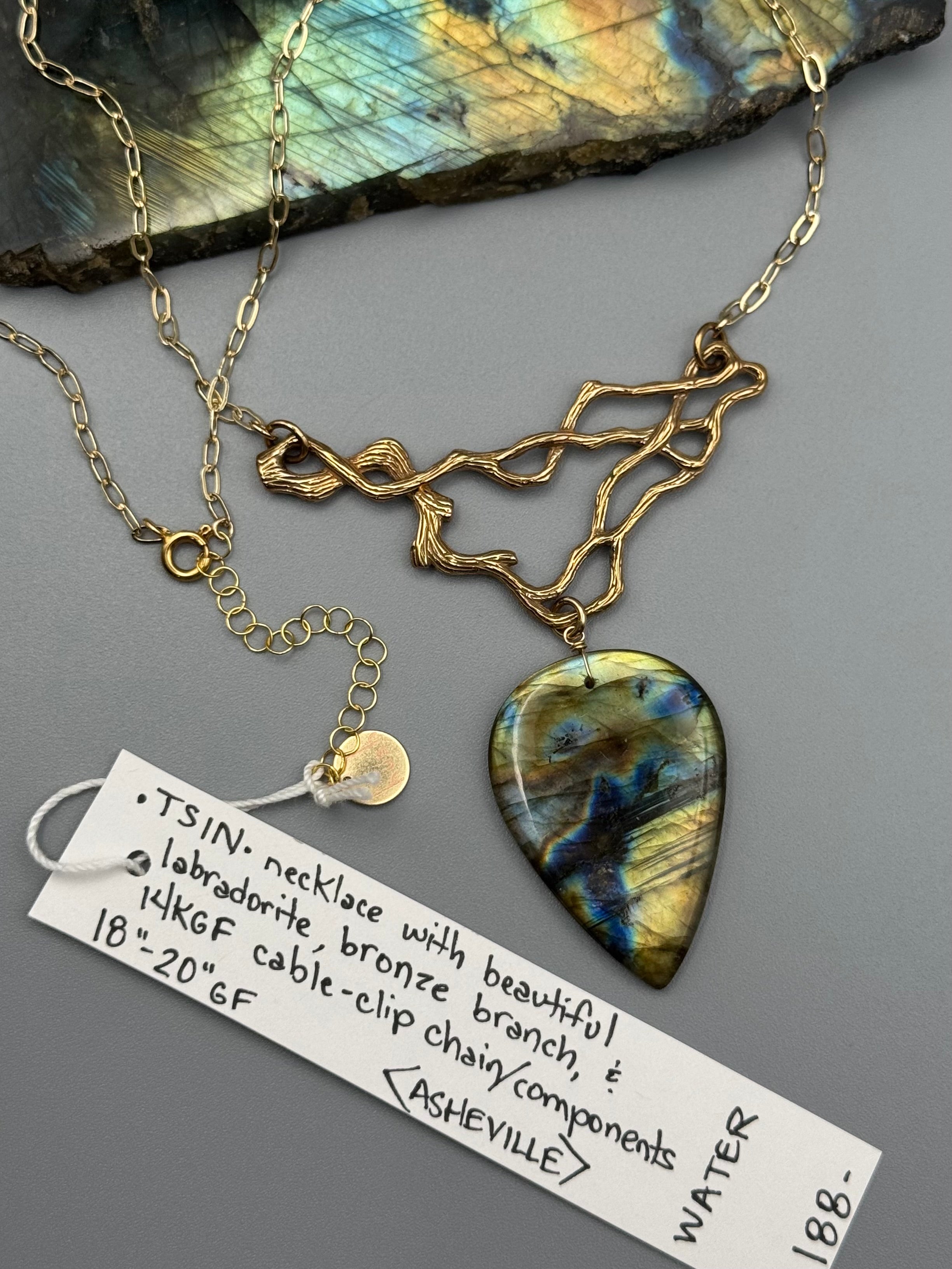 •TSIN• labradorite spear tear + gold necklace (18"-20" long)