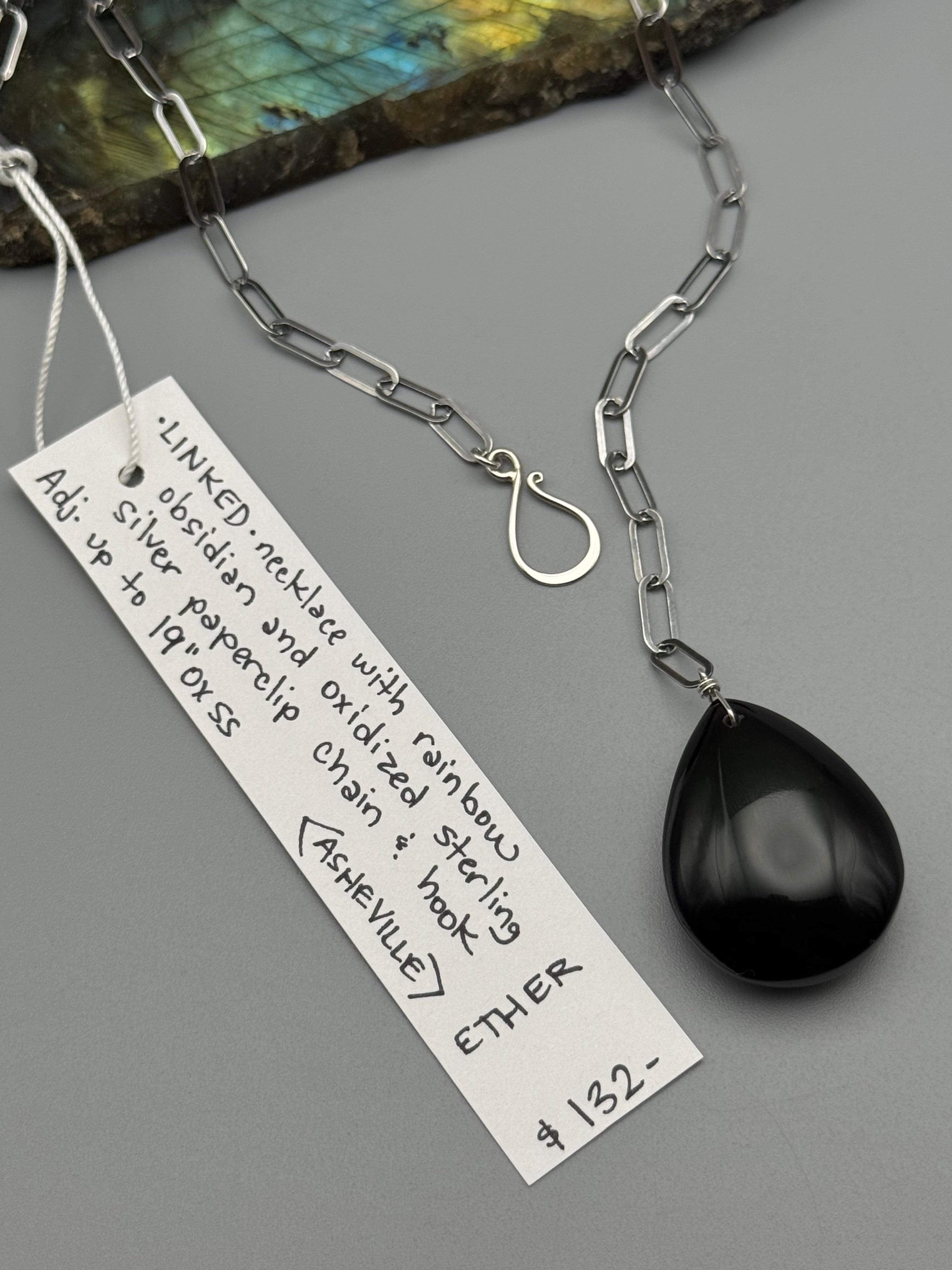 •LINKED• rainbow obsidian + silver necklace (ADJ to 19")