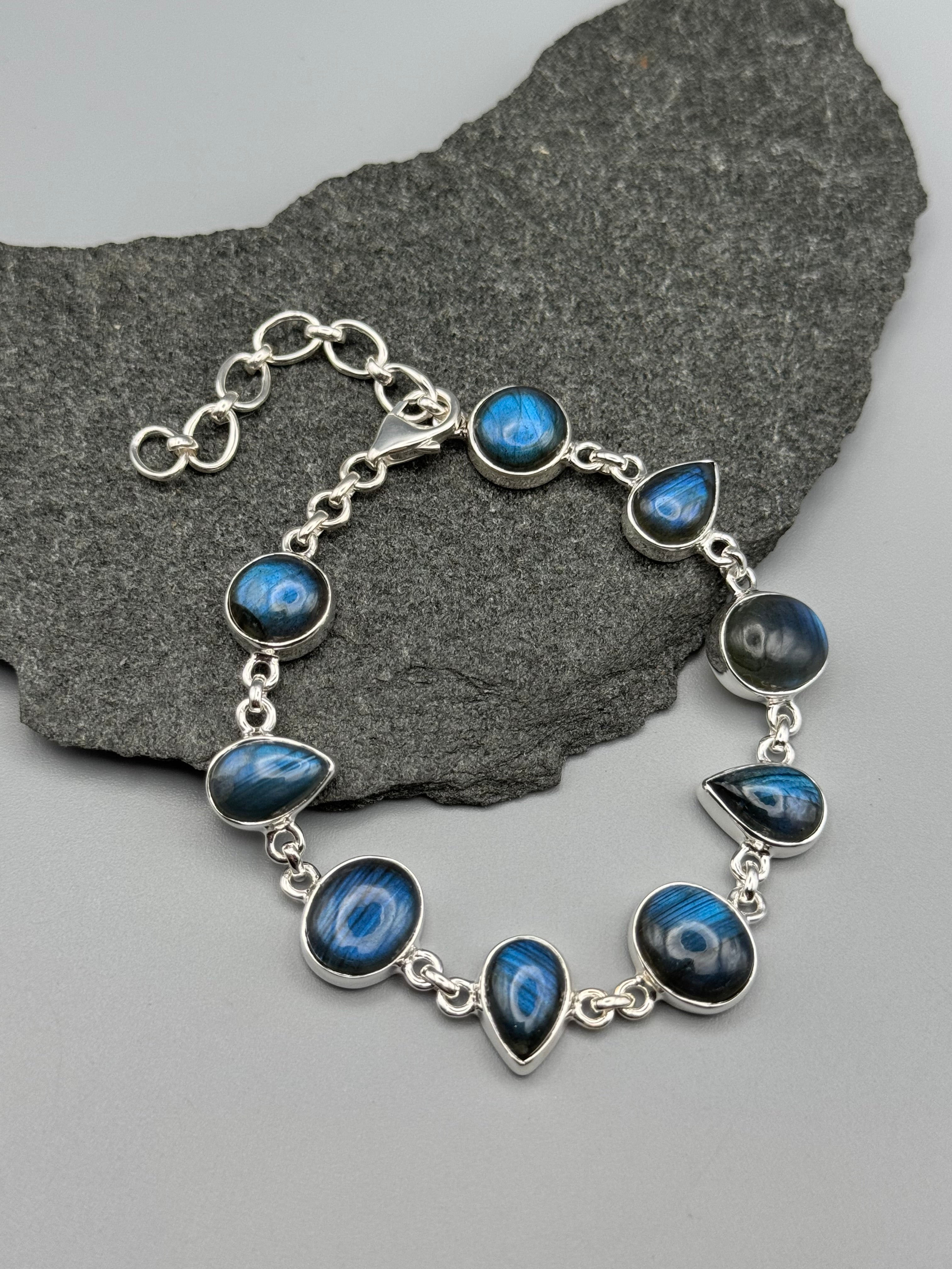 •LABRADORITE - GEO MIX• linked silver bracelet (7.25" - 9.25")