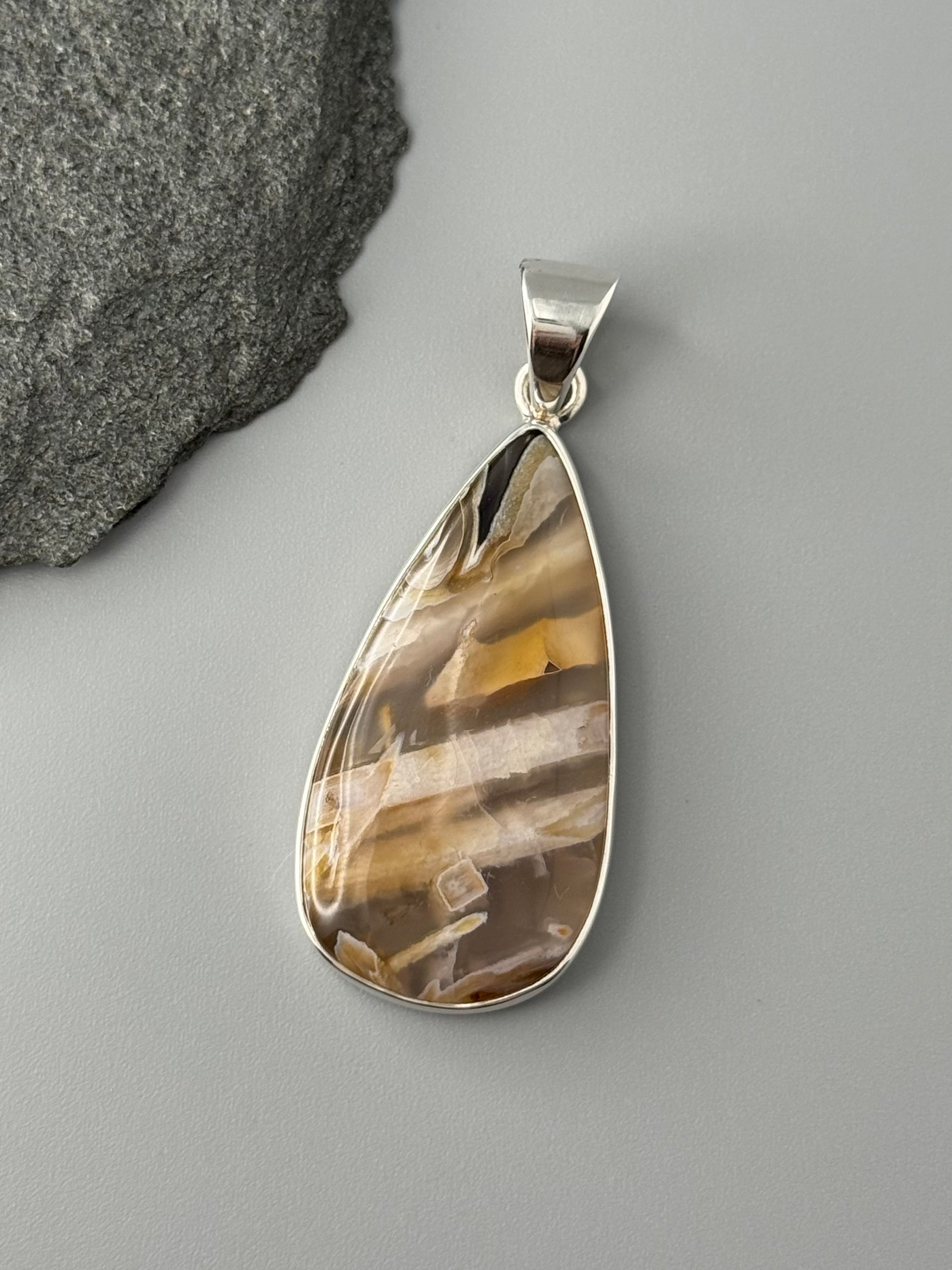 •STICK AGATE - SLENDER TEARDROP• sterling silver pendant