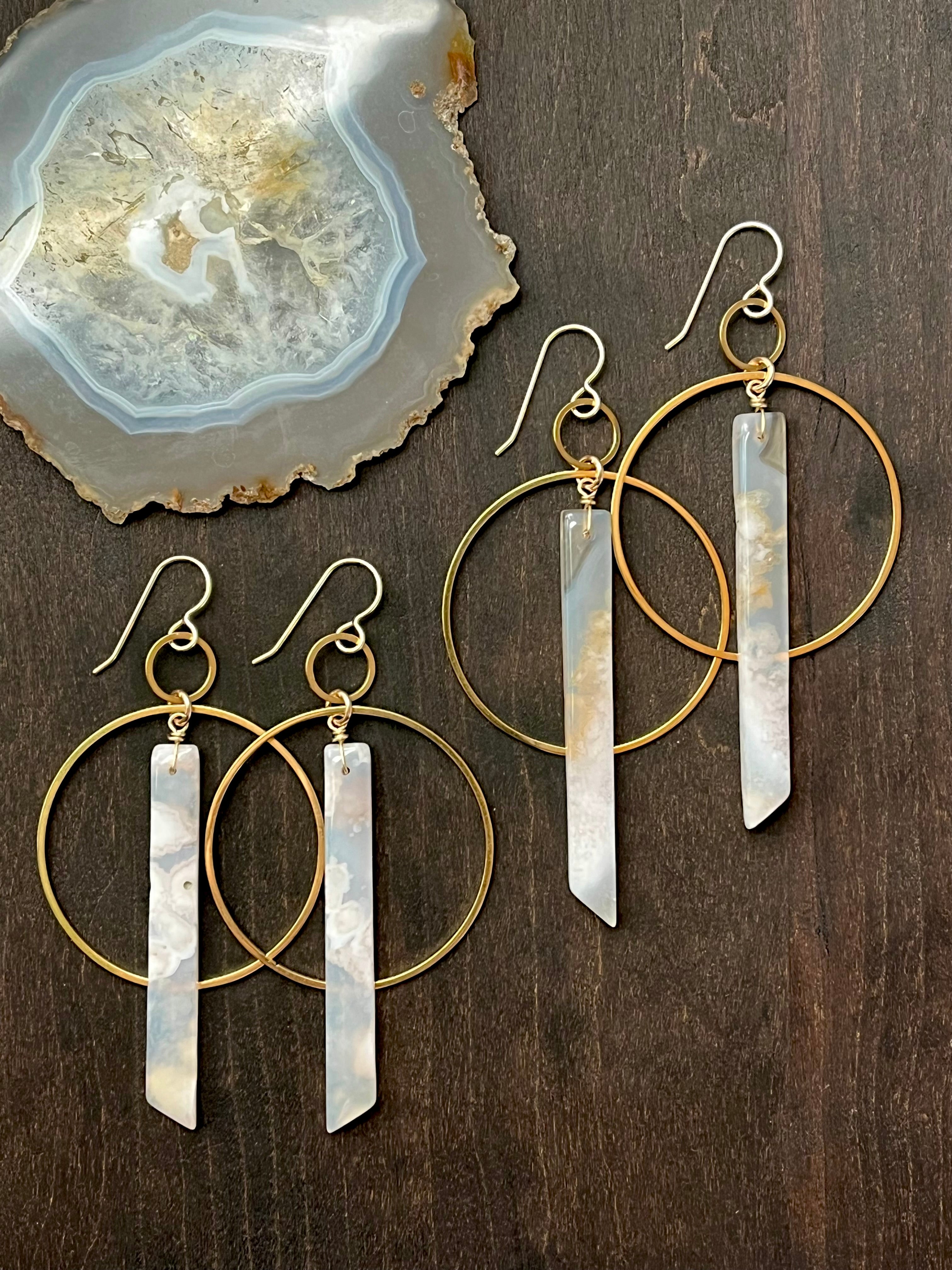 •EQUA-ORBIT• cherry blossom agate + gold dangle earrings